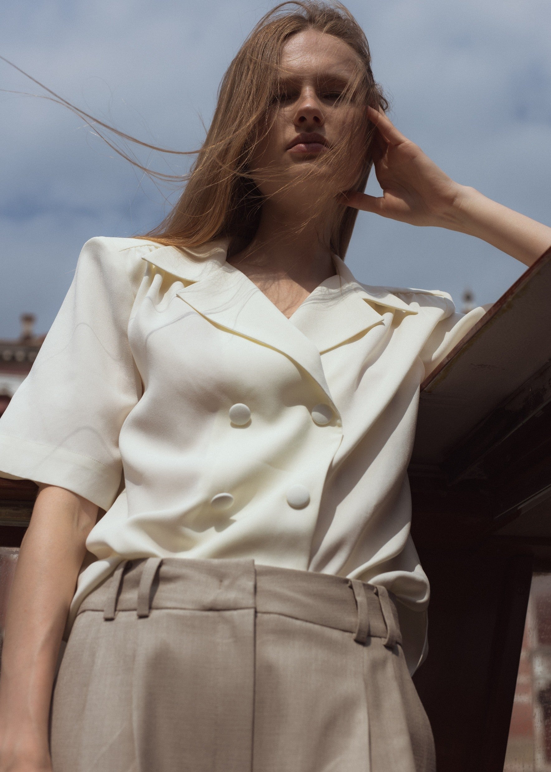 MILK BLOUSE WITH SHOULDER PADS