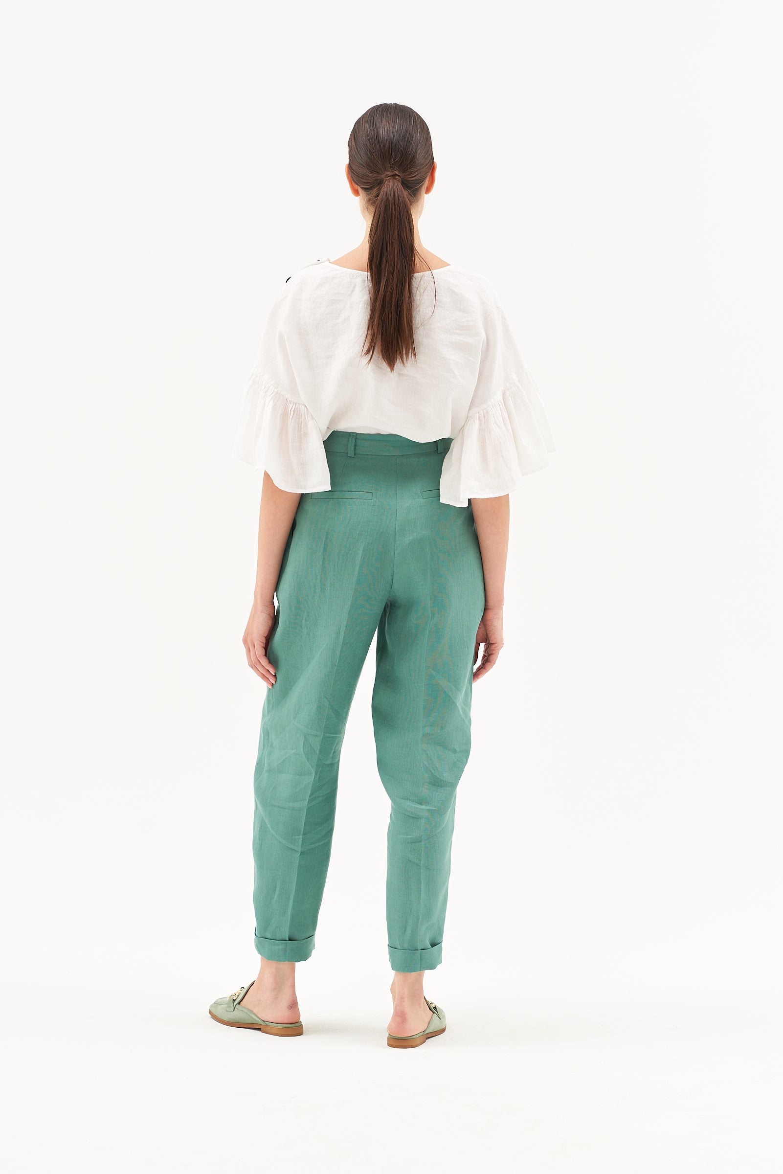 HIGH WAIST LINEN TROUSERS JADE