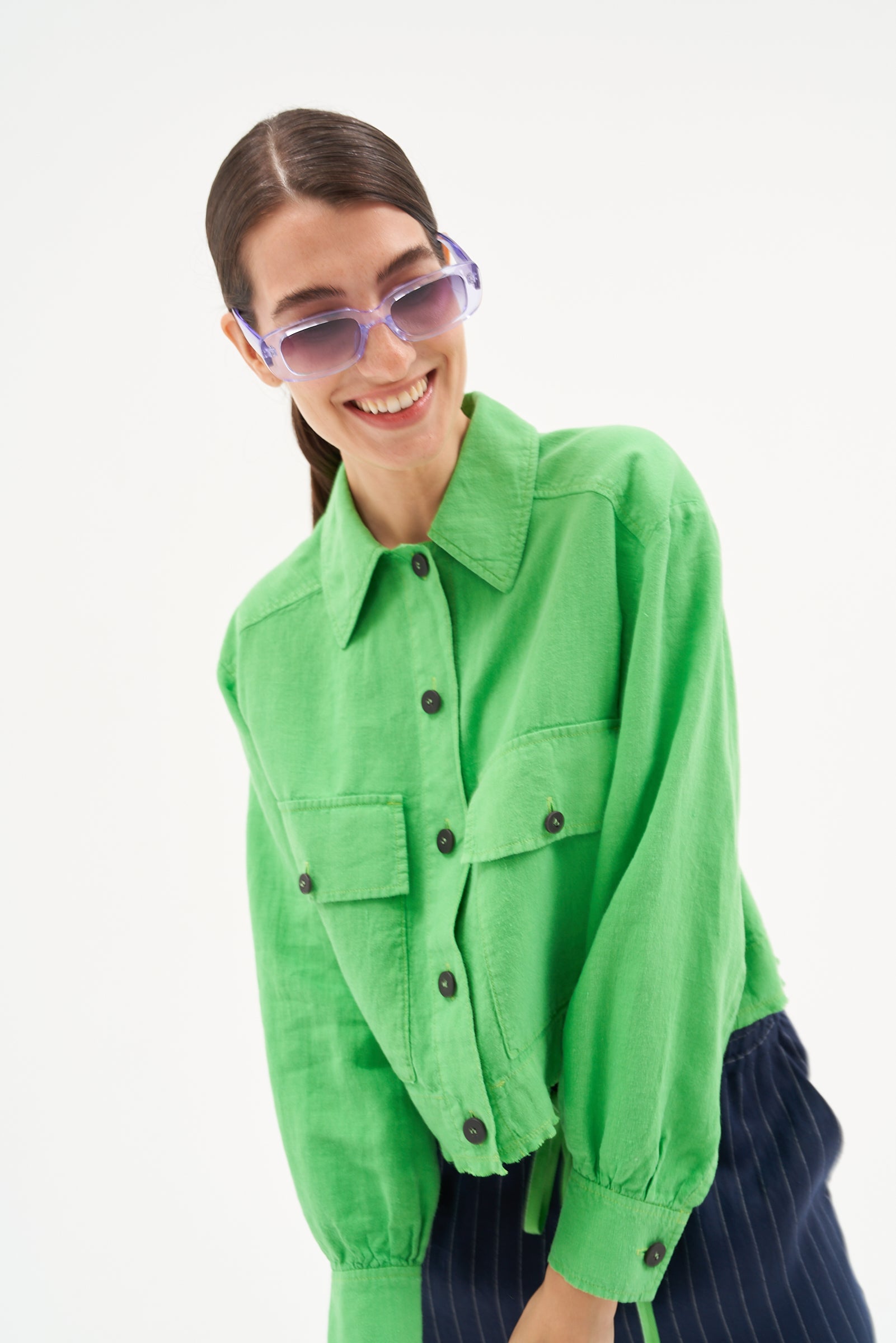 LINEN RICH TRAPERED ANKLE GLAZER TROUSERS IN NAVY