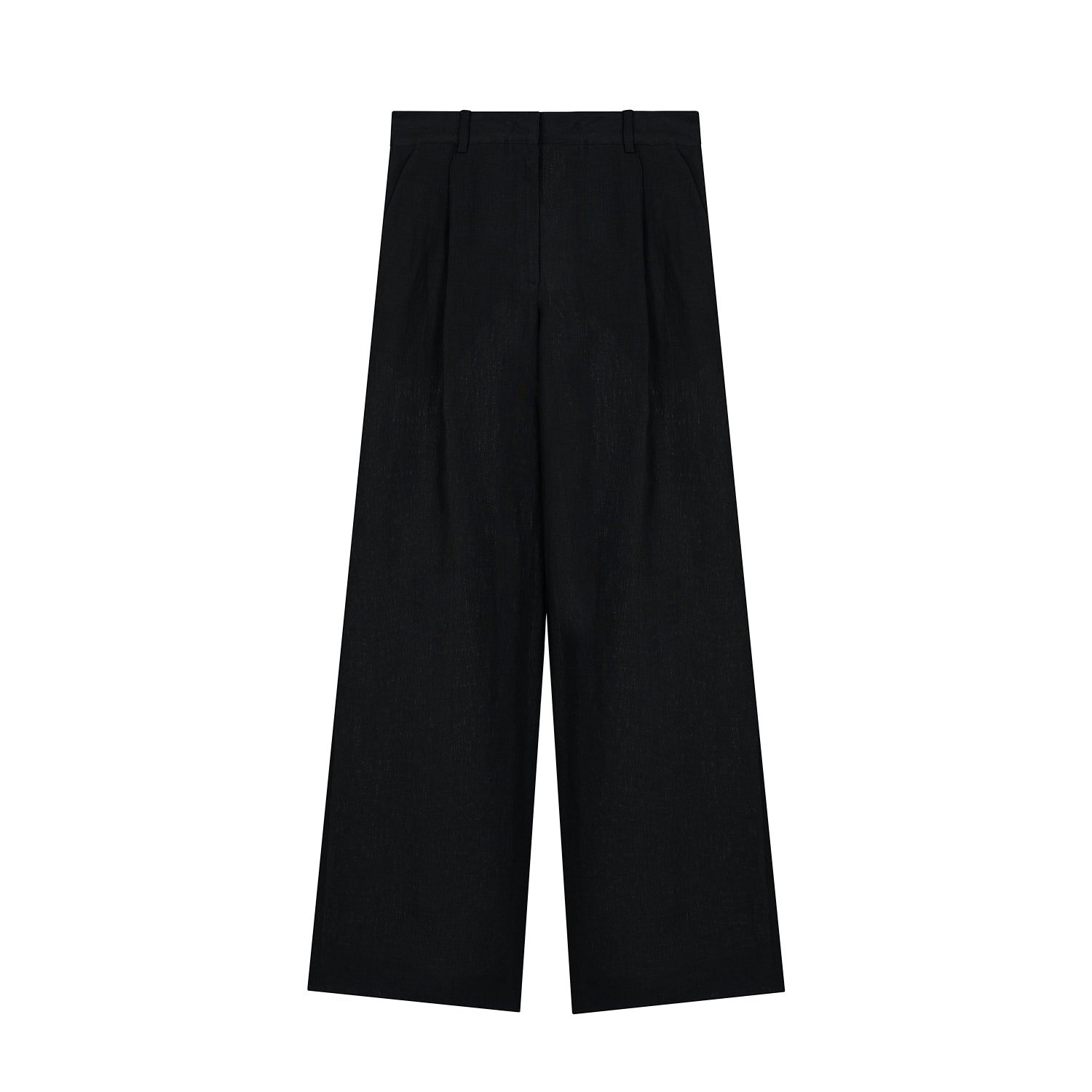BLACK WIDE-LEG LINEN TROUSERS