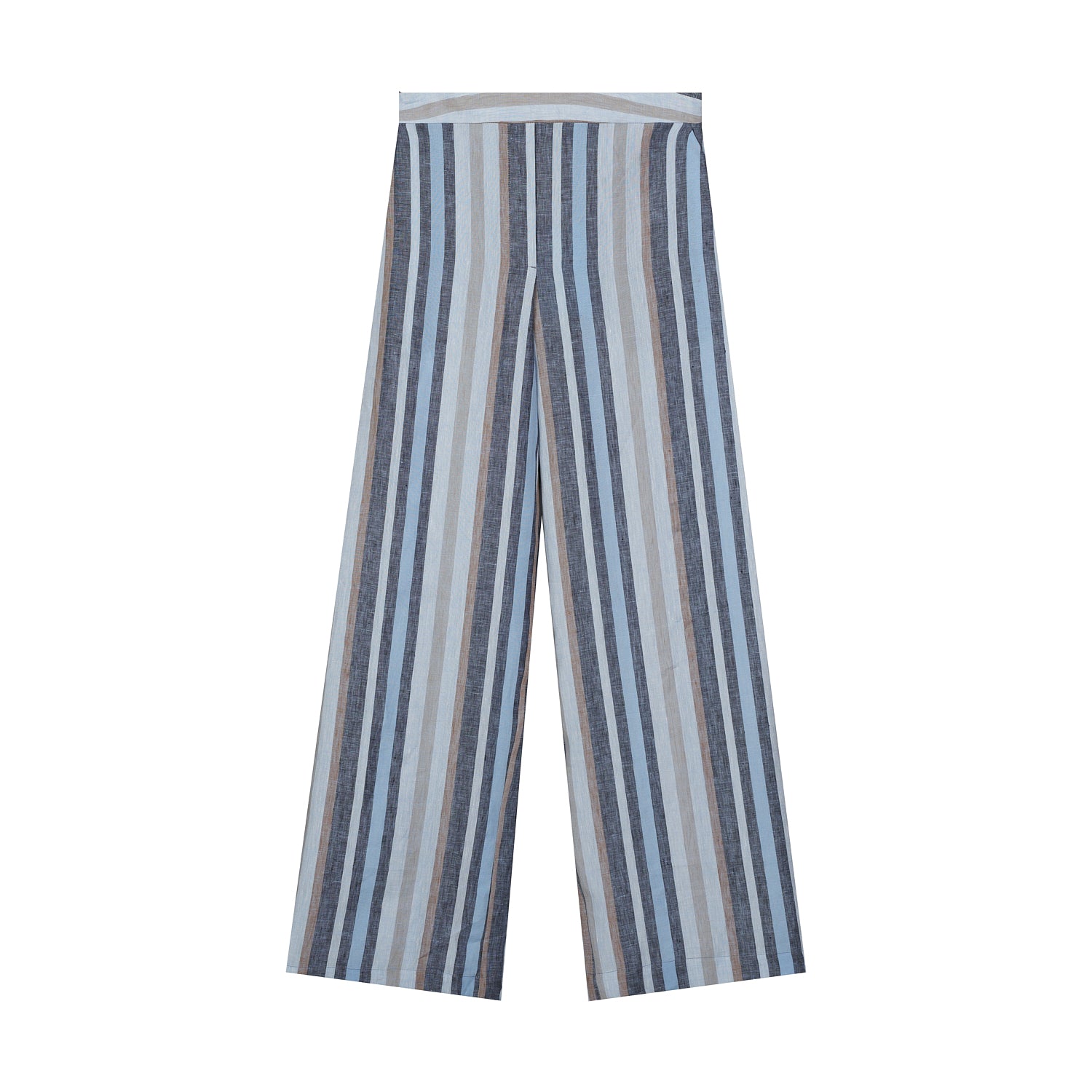 STRIPED WIDE-LEG LINEN TROUSERS