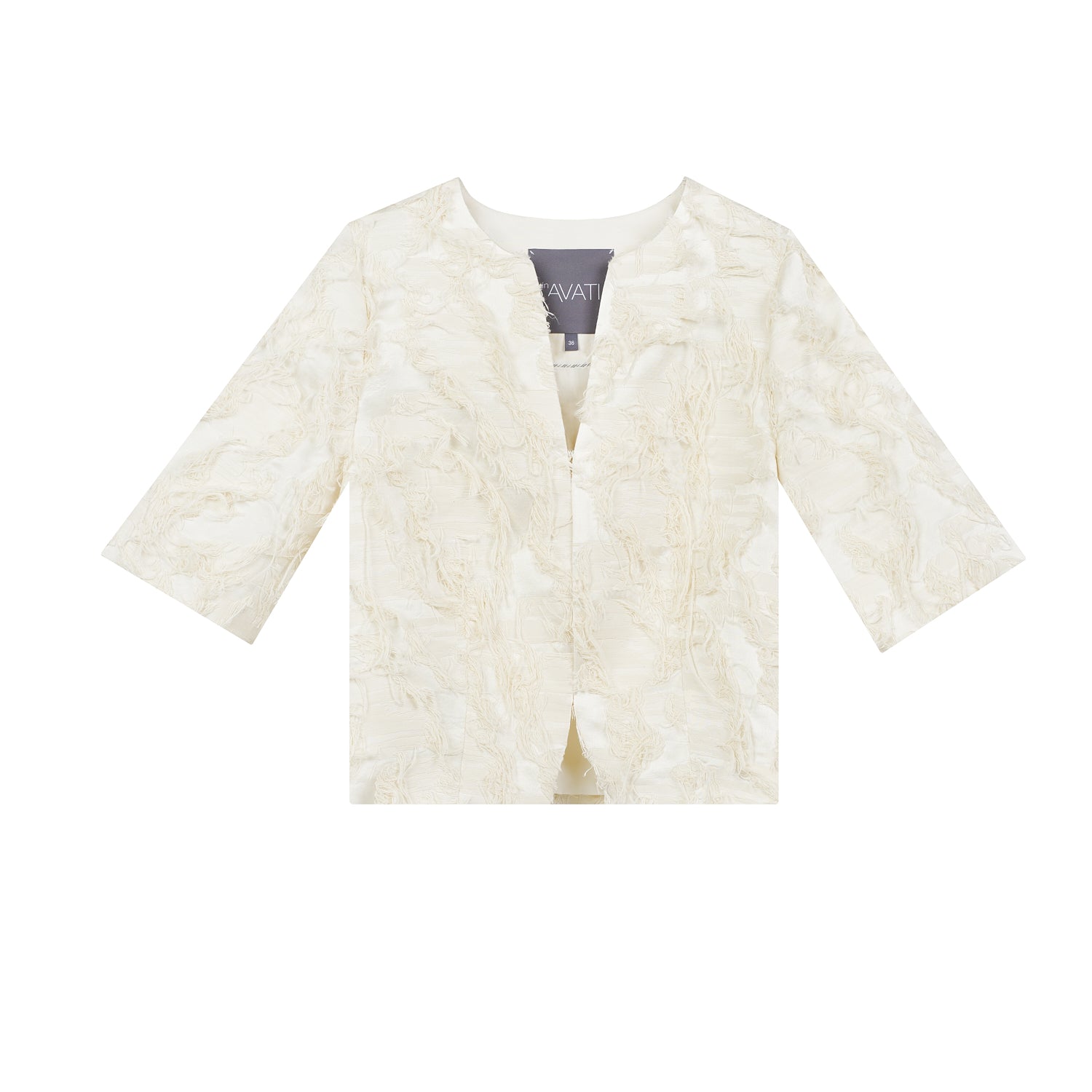 FRAYED JACQUARD CROPPED BLAZER