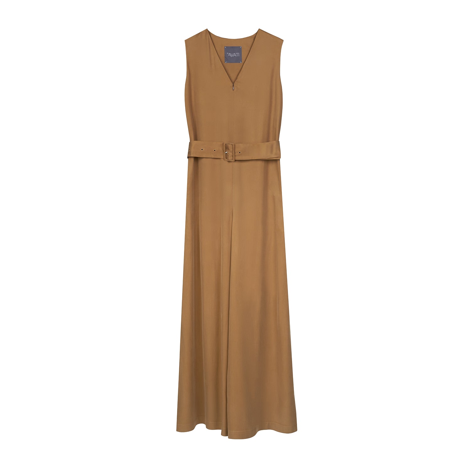 SLEEVELESS CAMEL JUMPSUIT WITH BELT