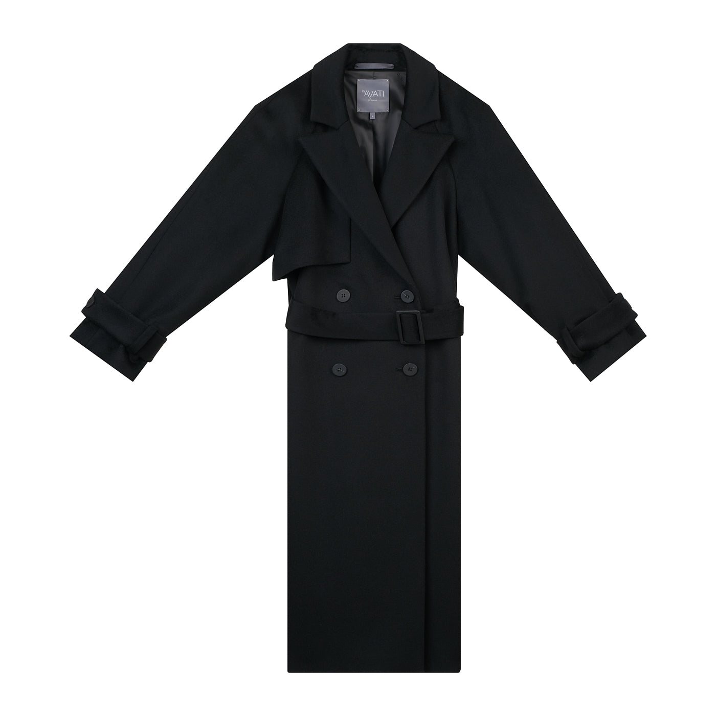 BLACK WOOL COAT WITH BELT