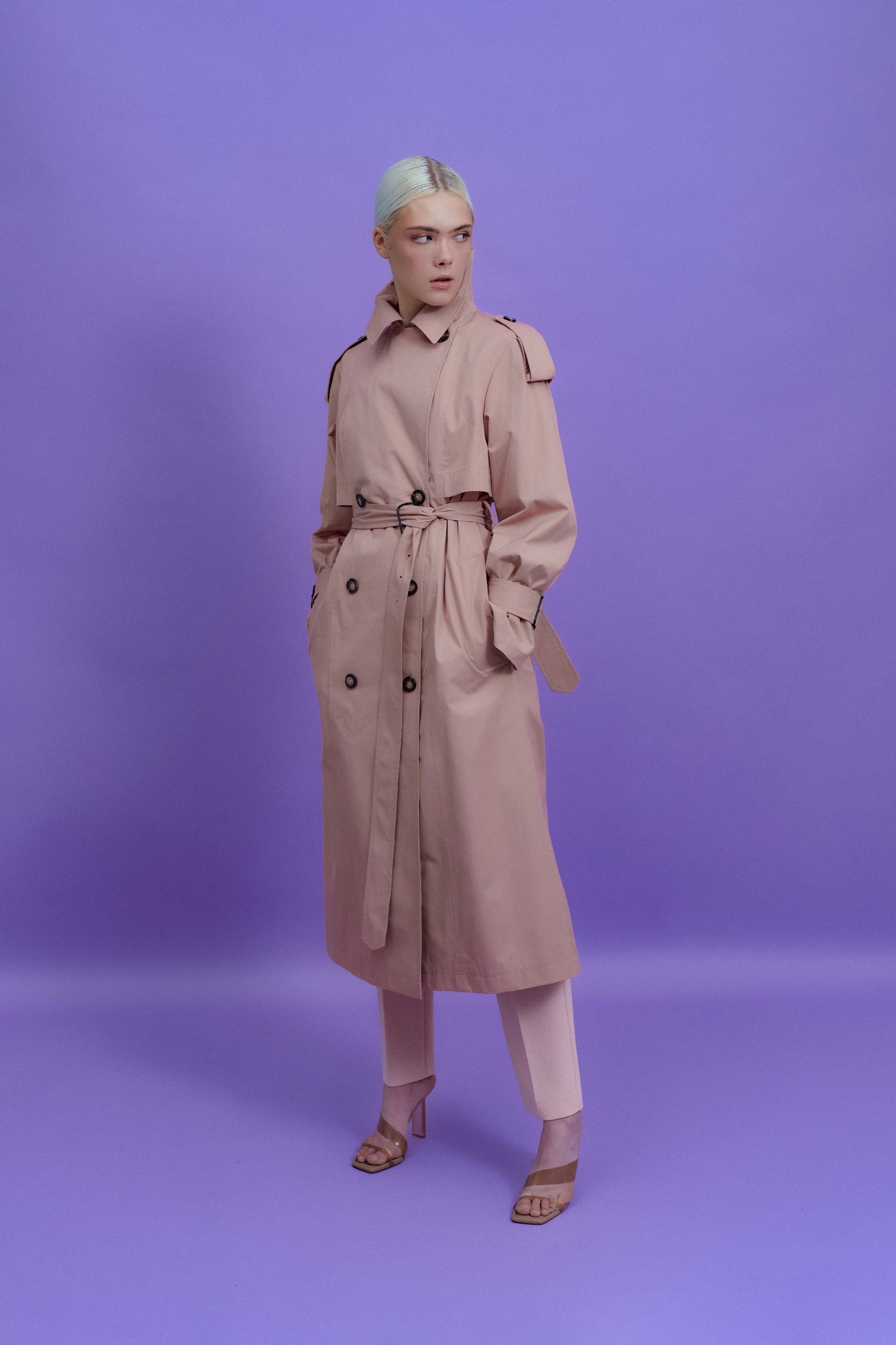 ジャケット・アウター Double Cloth Peach Trench Coat #size1 PEACH TRENCHCOAT WITH DECORATIVE BELTS – InAvati