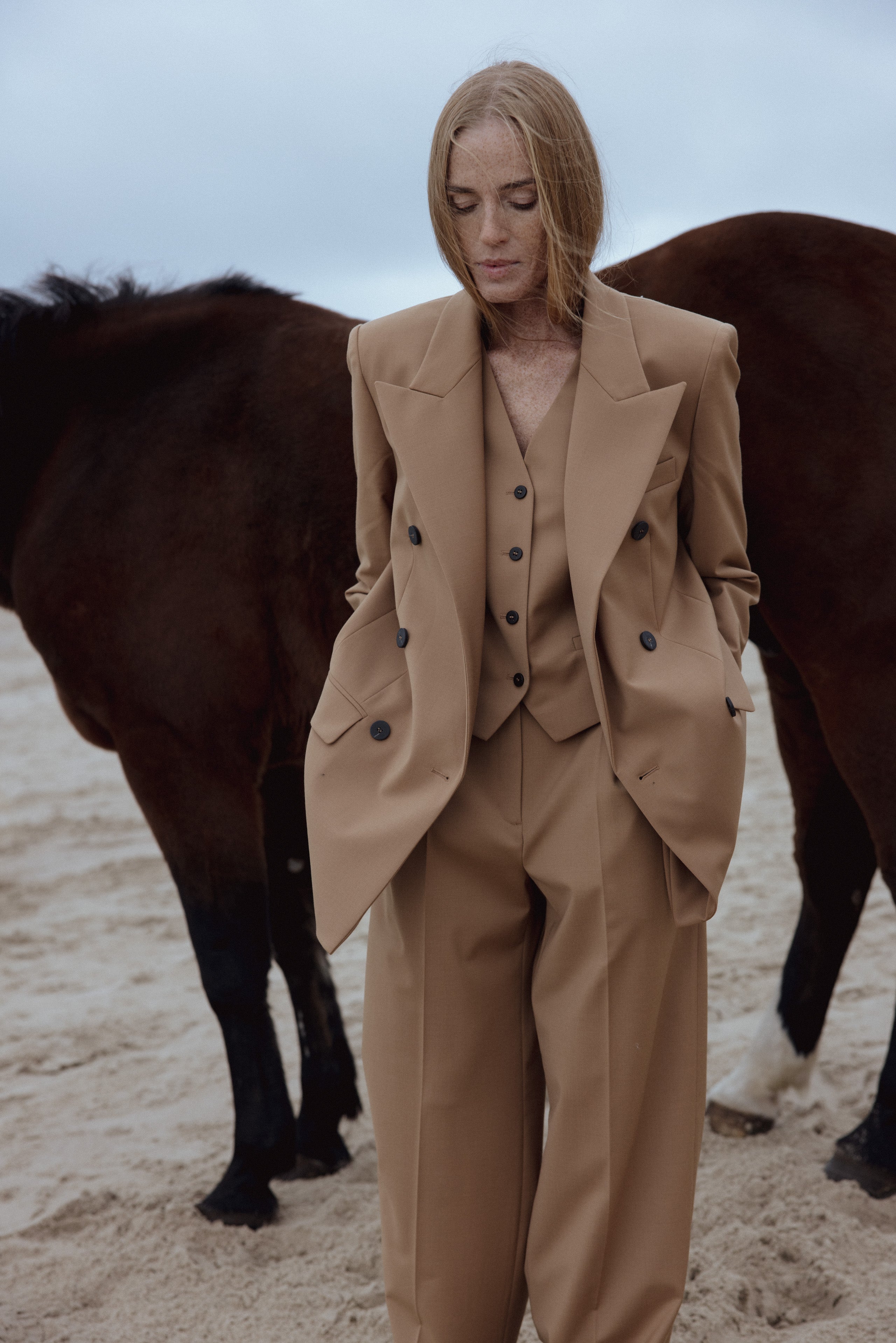 CAMEL STRAIGHT-LEG TROUSERS