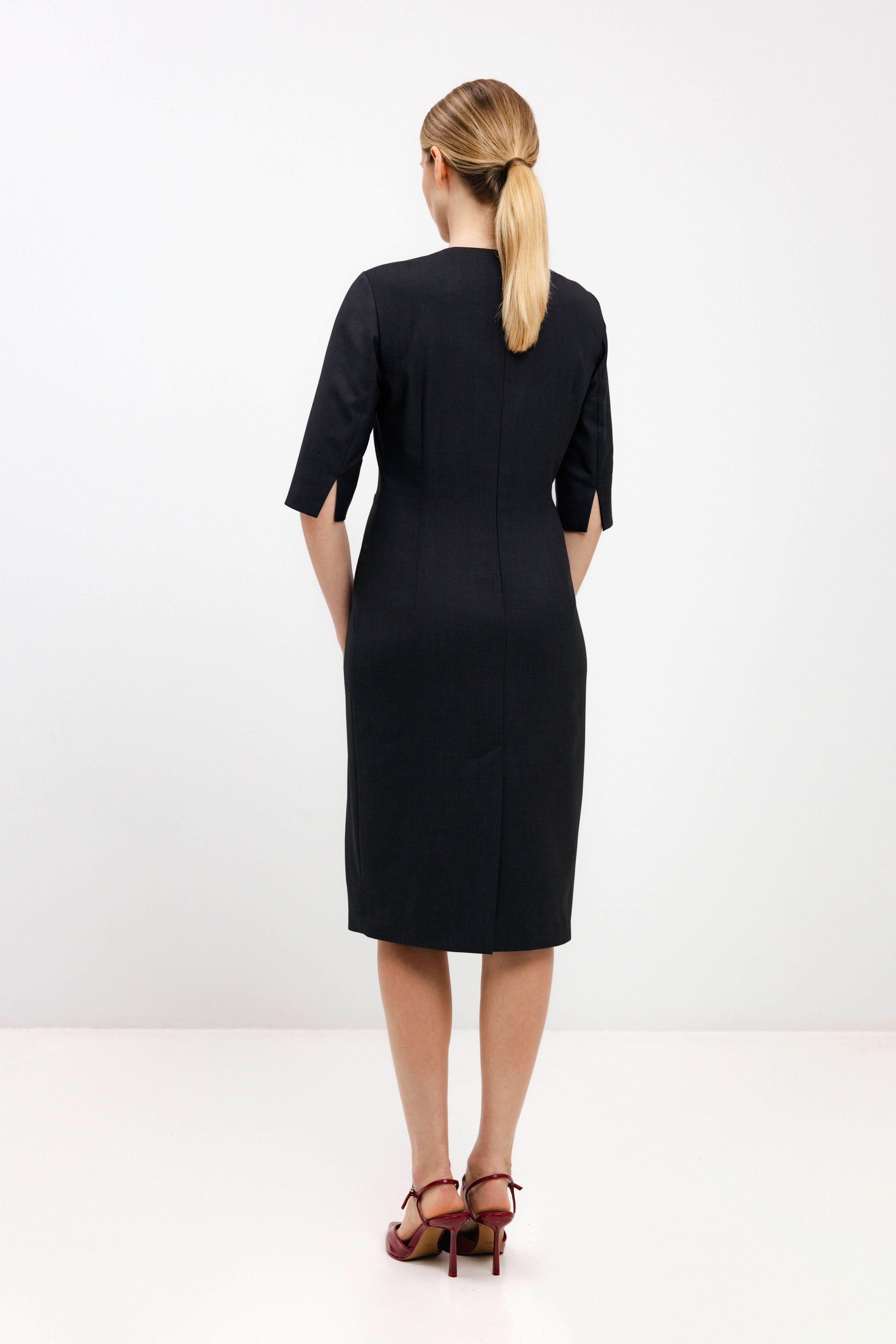 BLACK NAVY PLEATED DETAIL DRESS