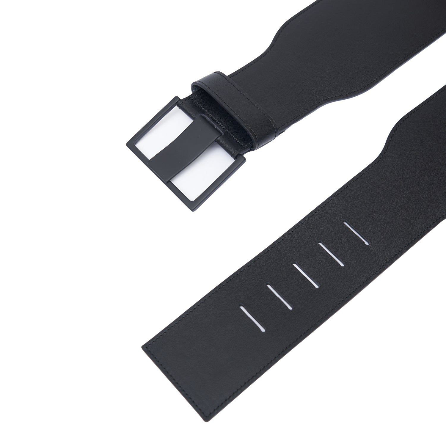 WIDE BLACK LEATHER BELT WITH MATTE BUCKLE