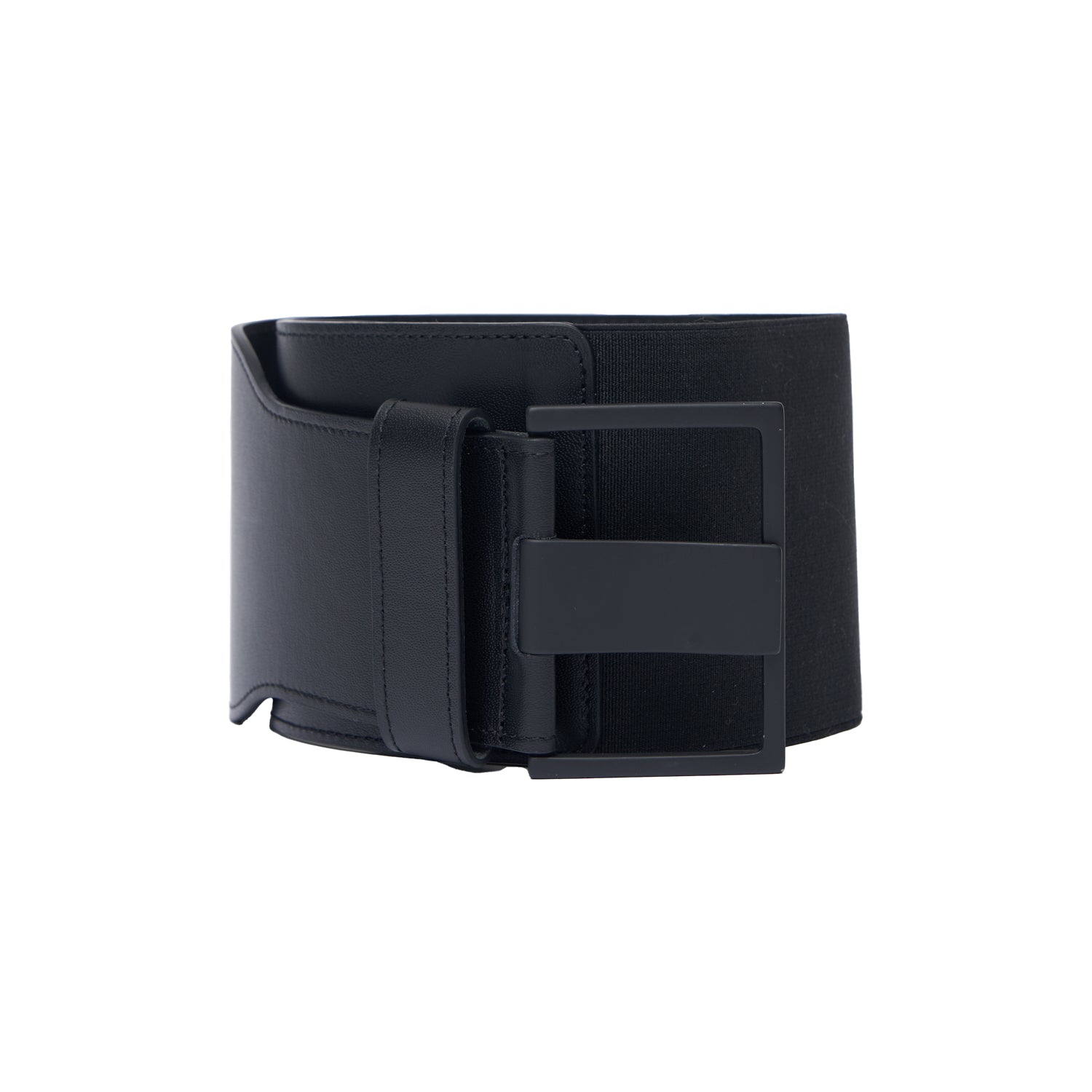 WIDE BLACK LEATHER BELT WITH MATTE BUCKLE