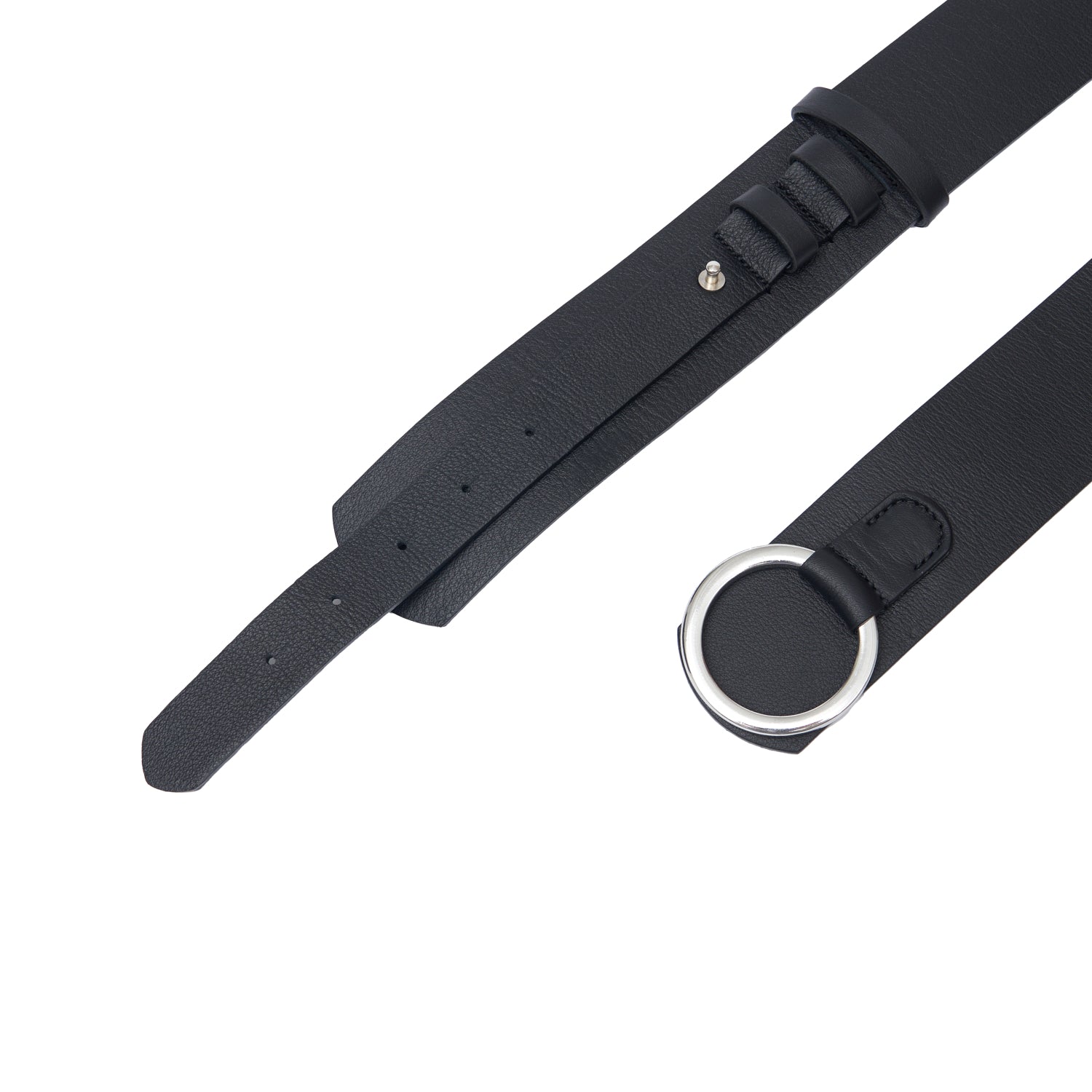 BLACK LEATHER BELT WITH SILVER BUCKLE