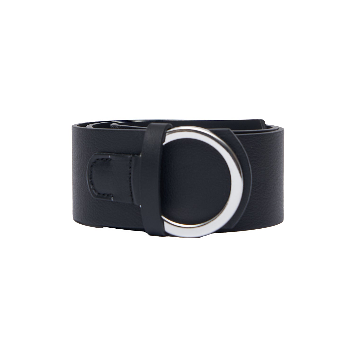 BLACK LEATHER BELT WITH SILVER BUCKLE