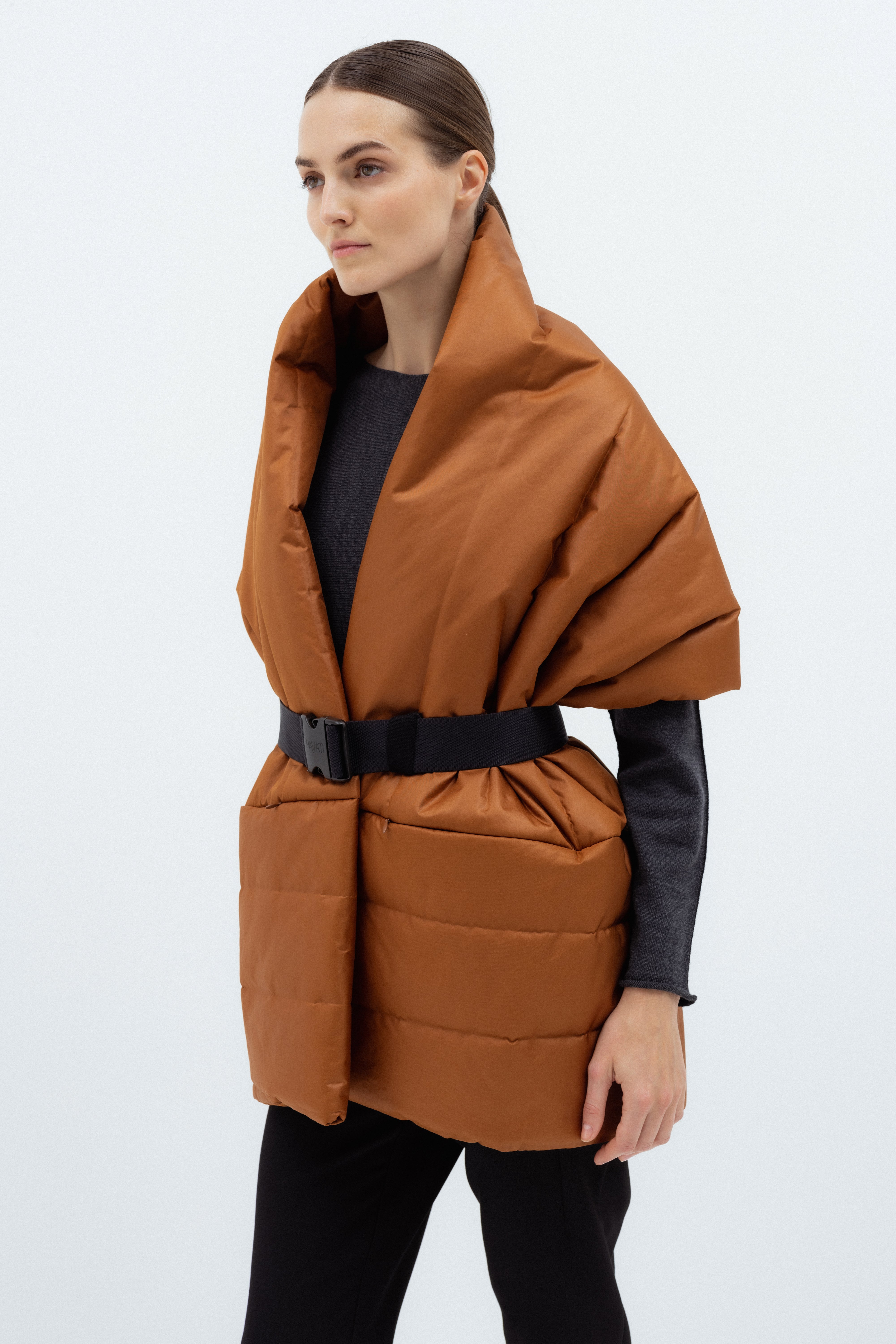 CHESTNUT PADDED SCARF WITH BELT