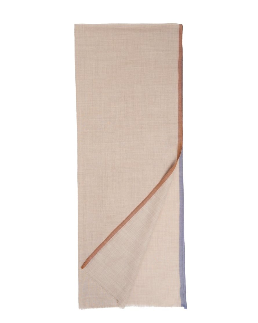 BEIGE WOOL SCARF WITH COLORFUL EDGES
