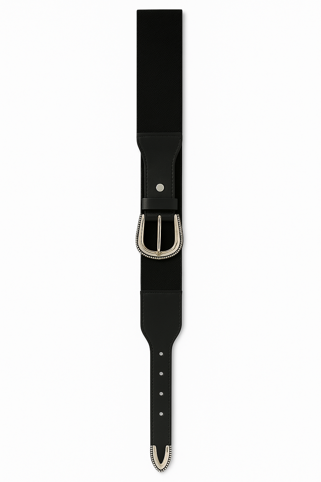 LEATHER BLACK WAIST BELT WITH SILVER BUCKLE