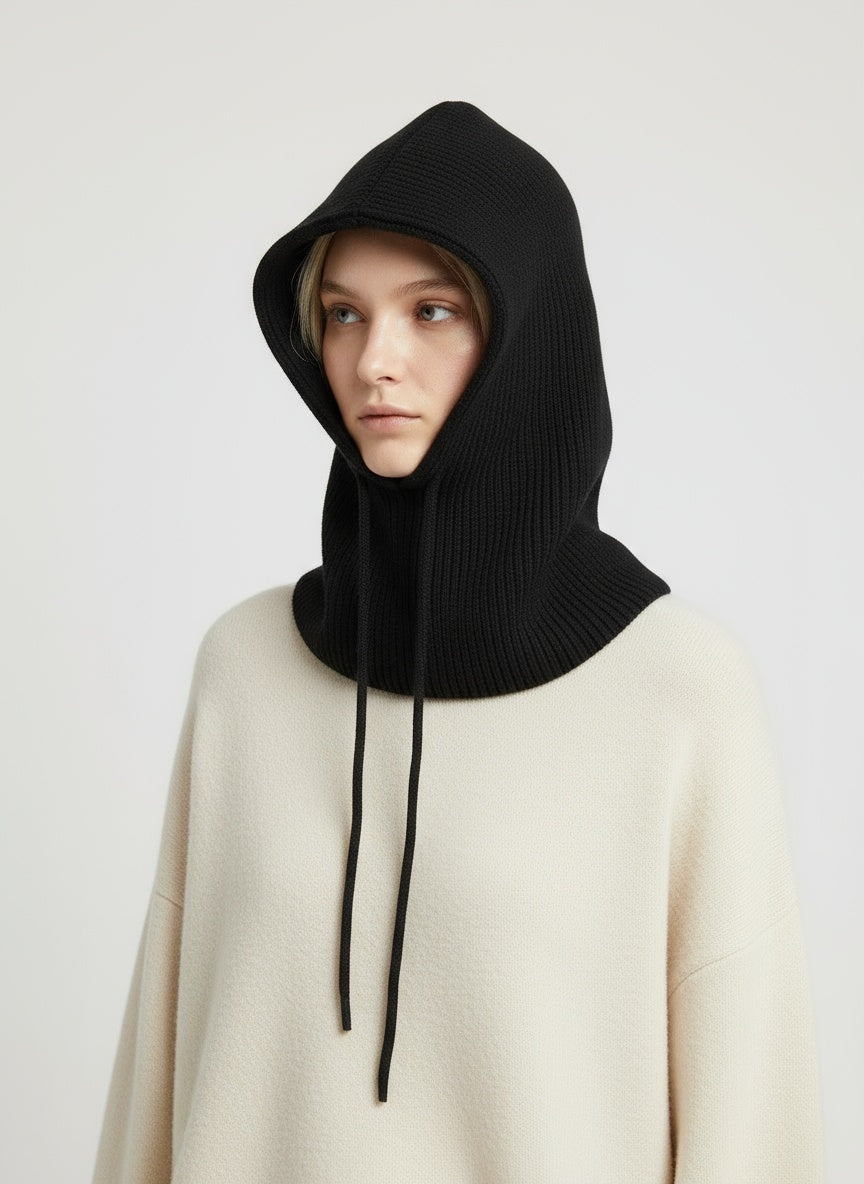 BLACK WOOL-BLEND BALACLAVA