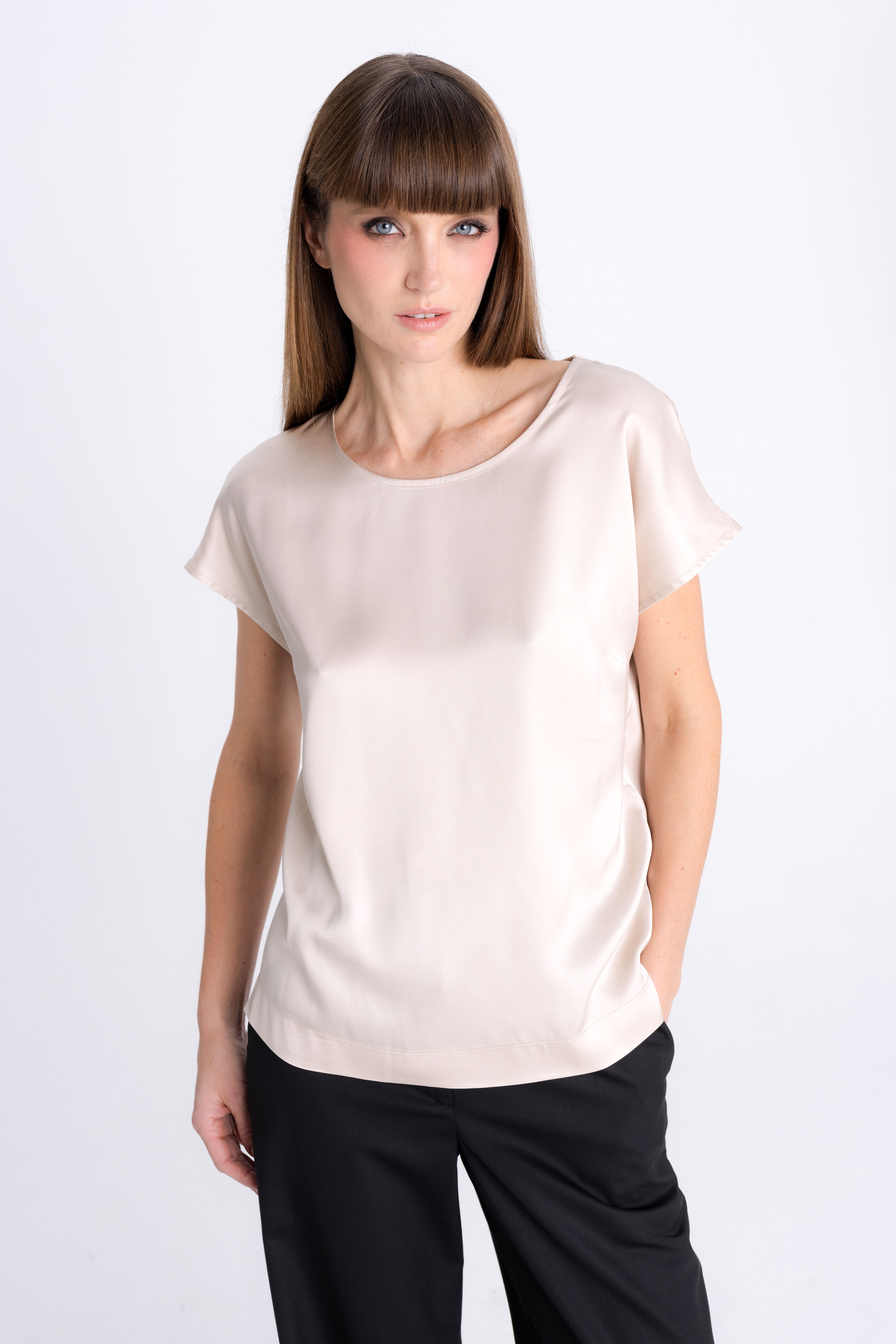 SHORT SLEEVE BEIGE BLOUSE