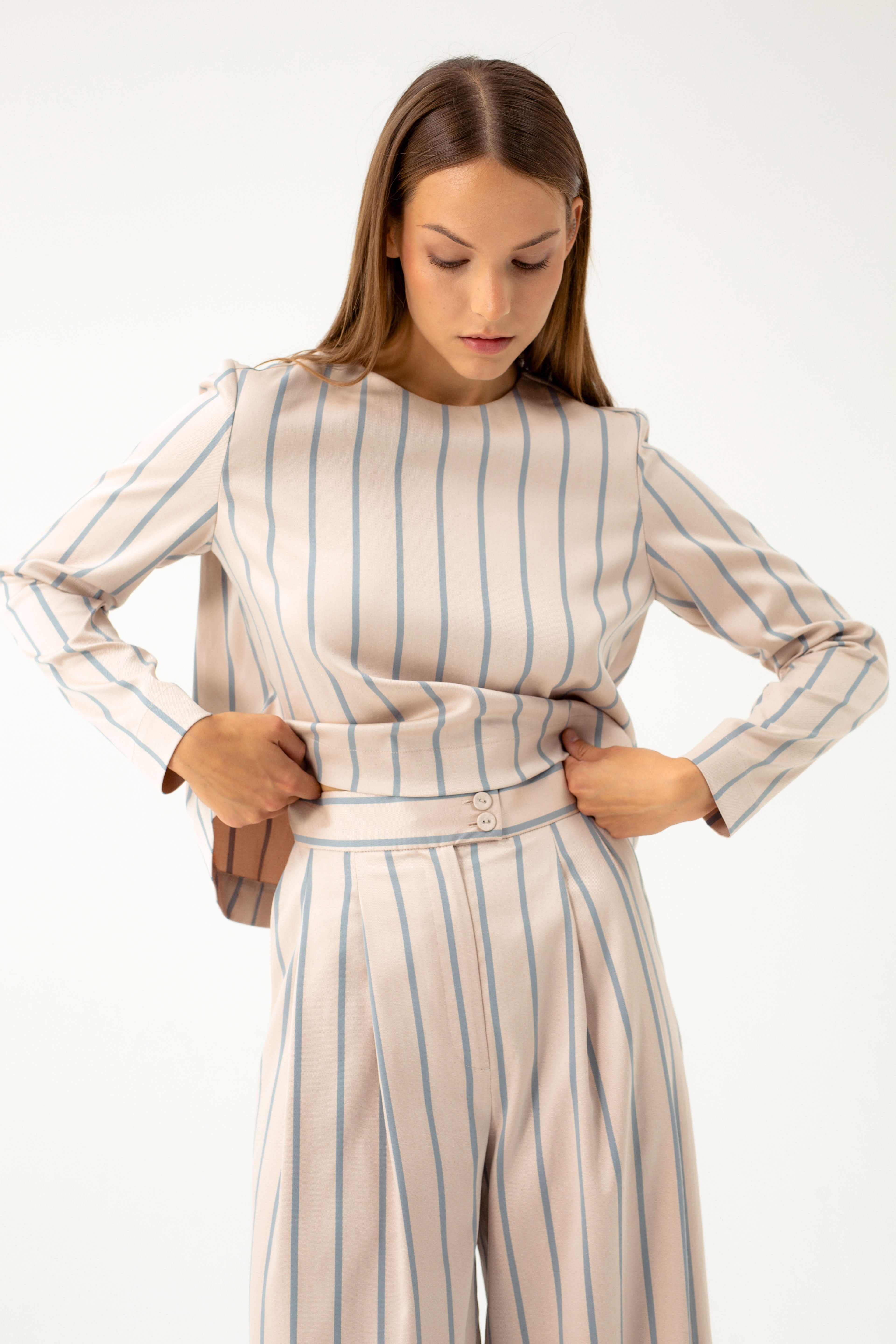 STRIPED WIDE-LEG TROUSERS WITH PLEATS