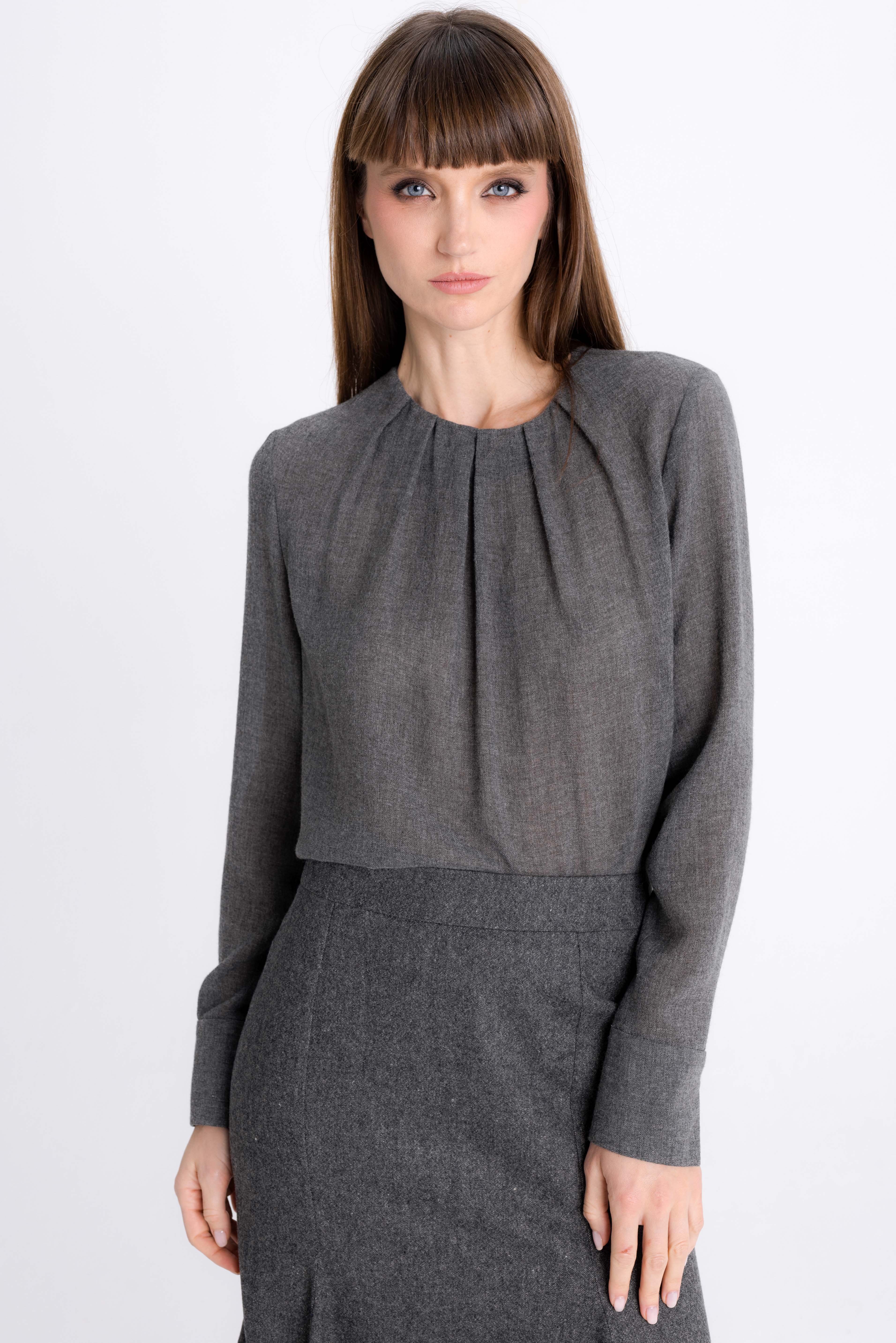 GREY BLOUSE WITH PLEATED FRONT