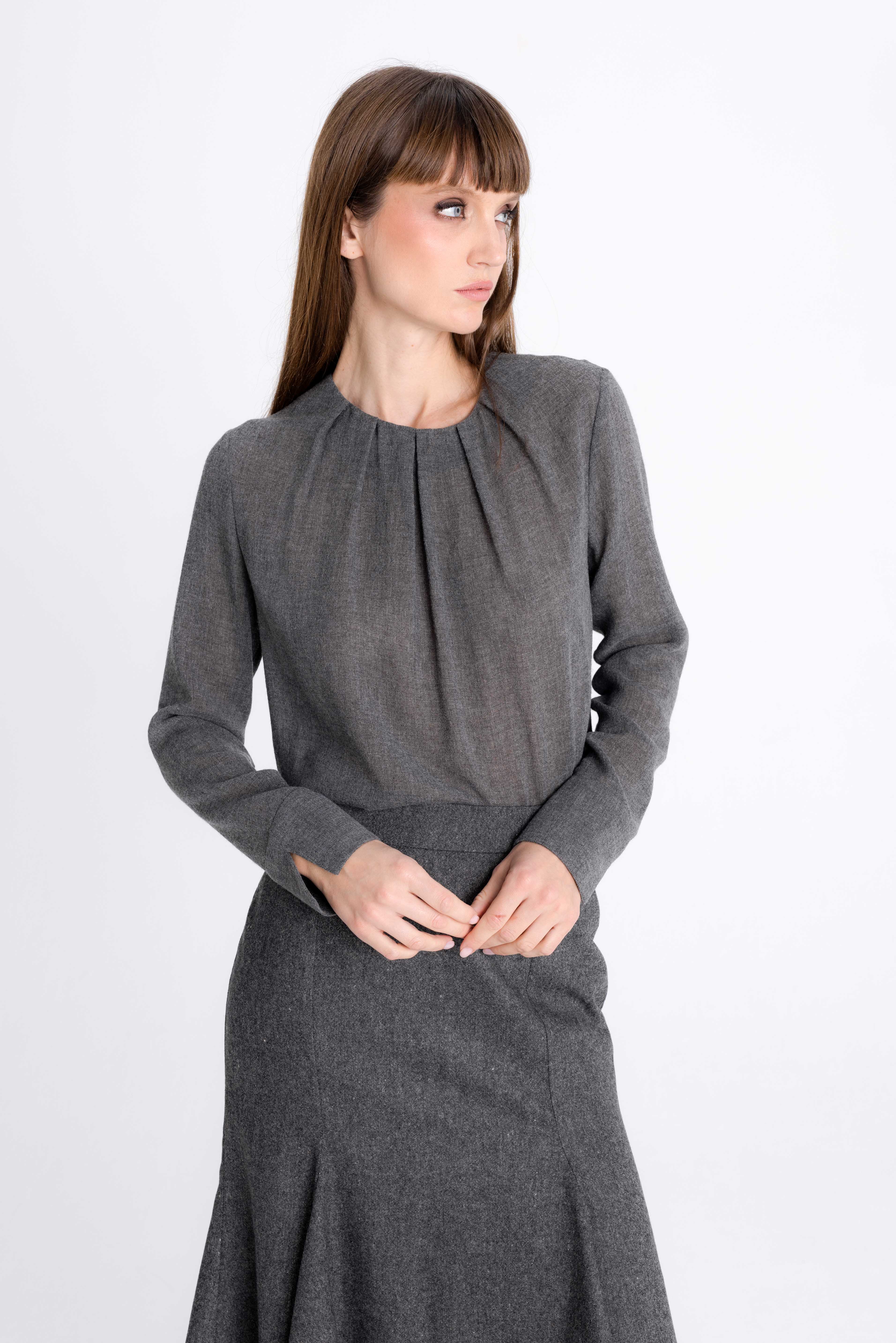 GREY BLOUSE WITH PLEATED FRONT