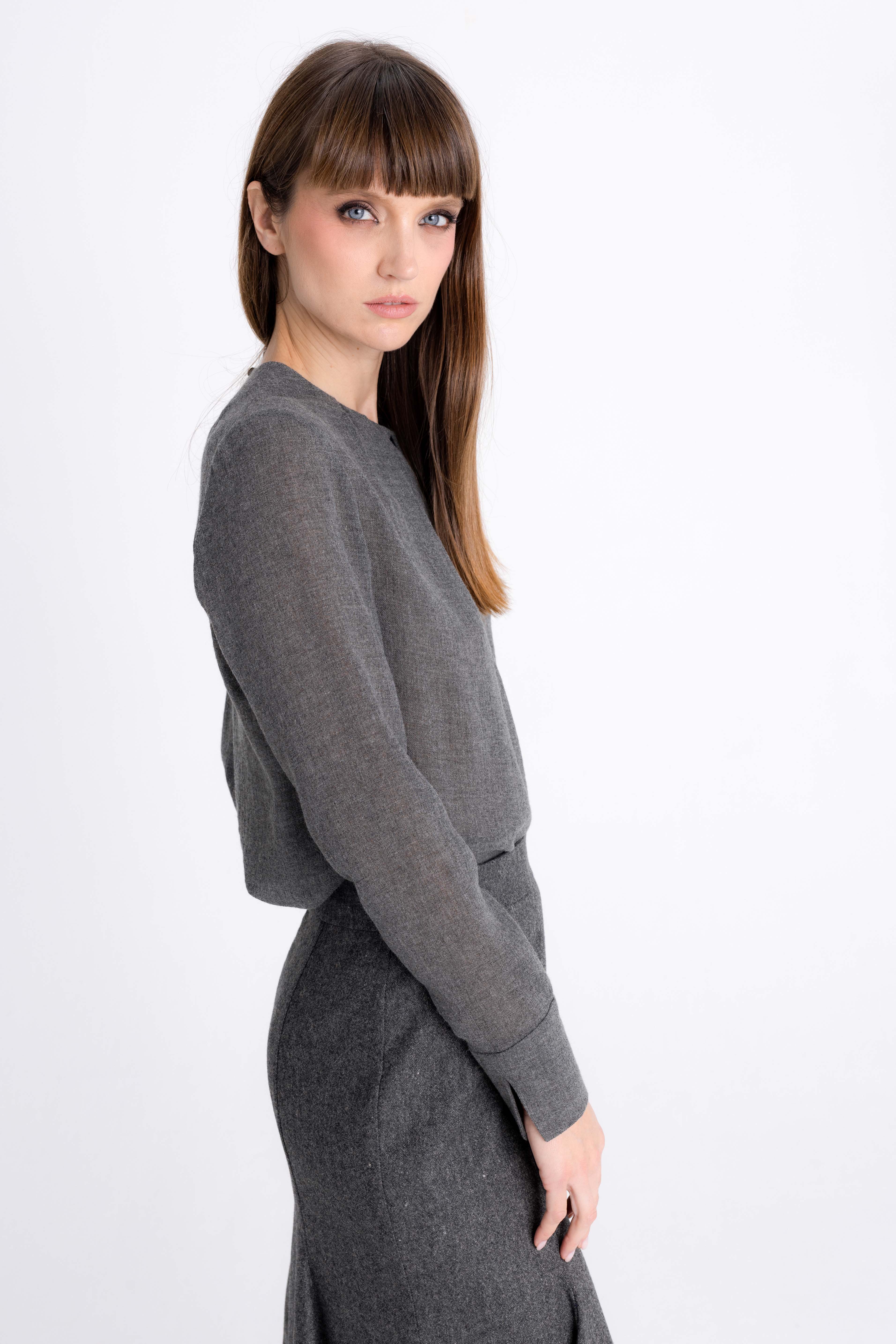 GREY BLOUSE WITH PLEATED FRONT