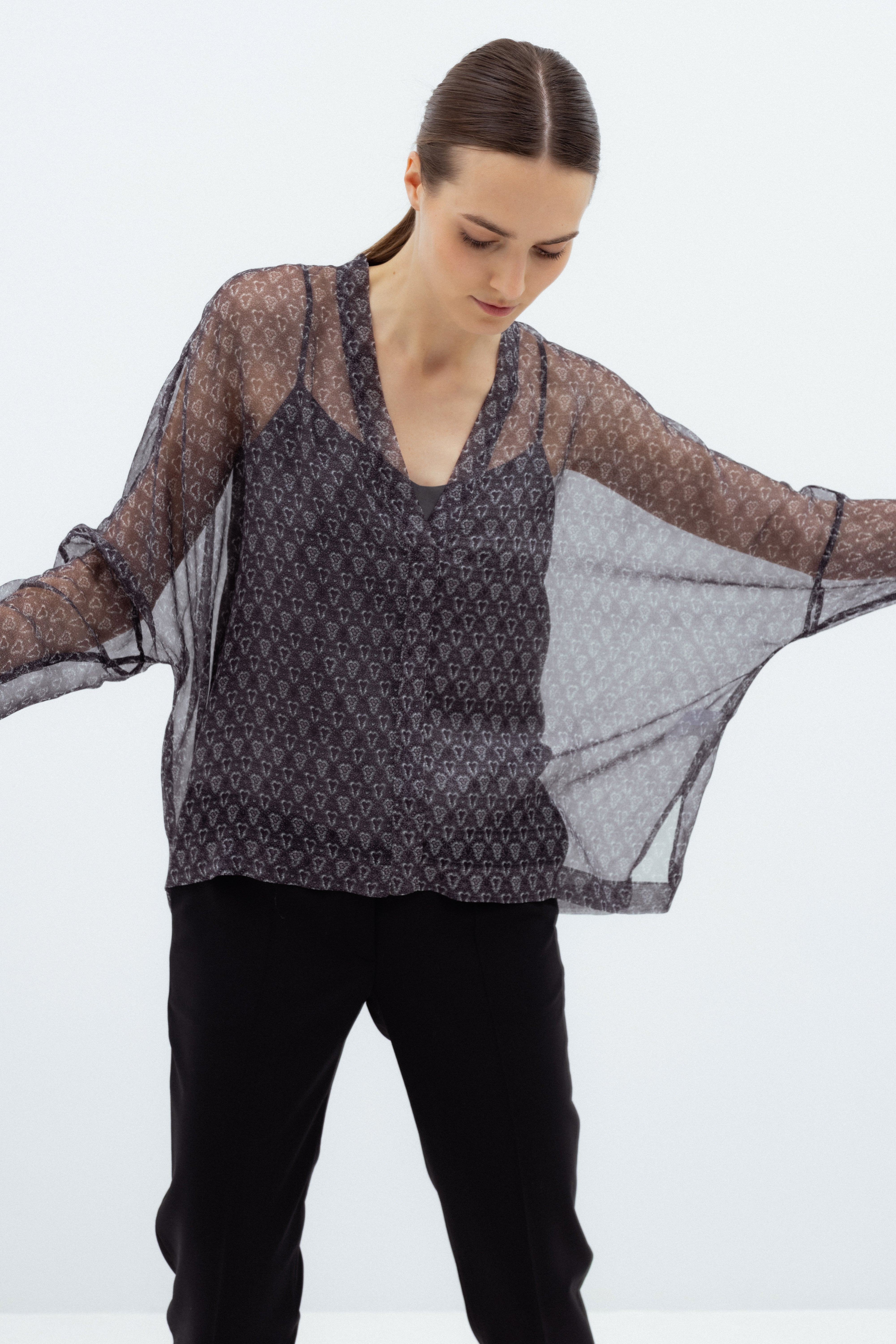 TRANSLUCENT OVERSIZED SILK BLOUSE