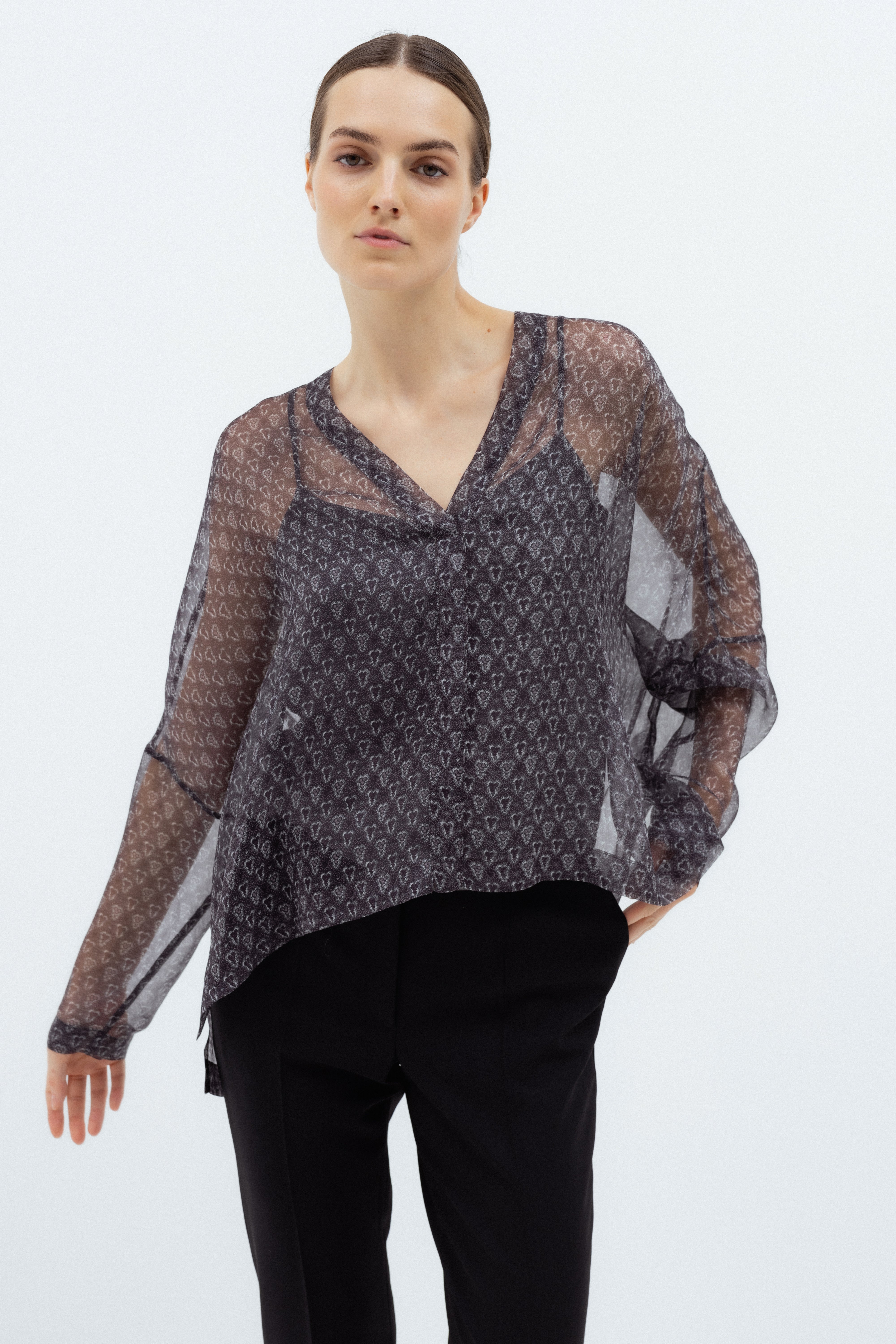 TRANSLUCENT OVERSIZED SILK BLOUSE