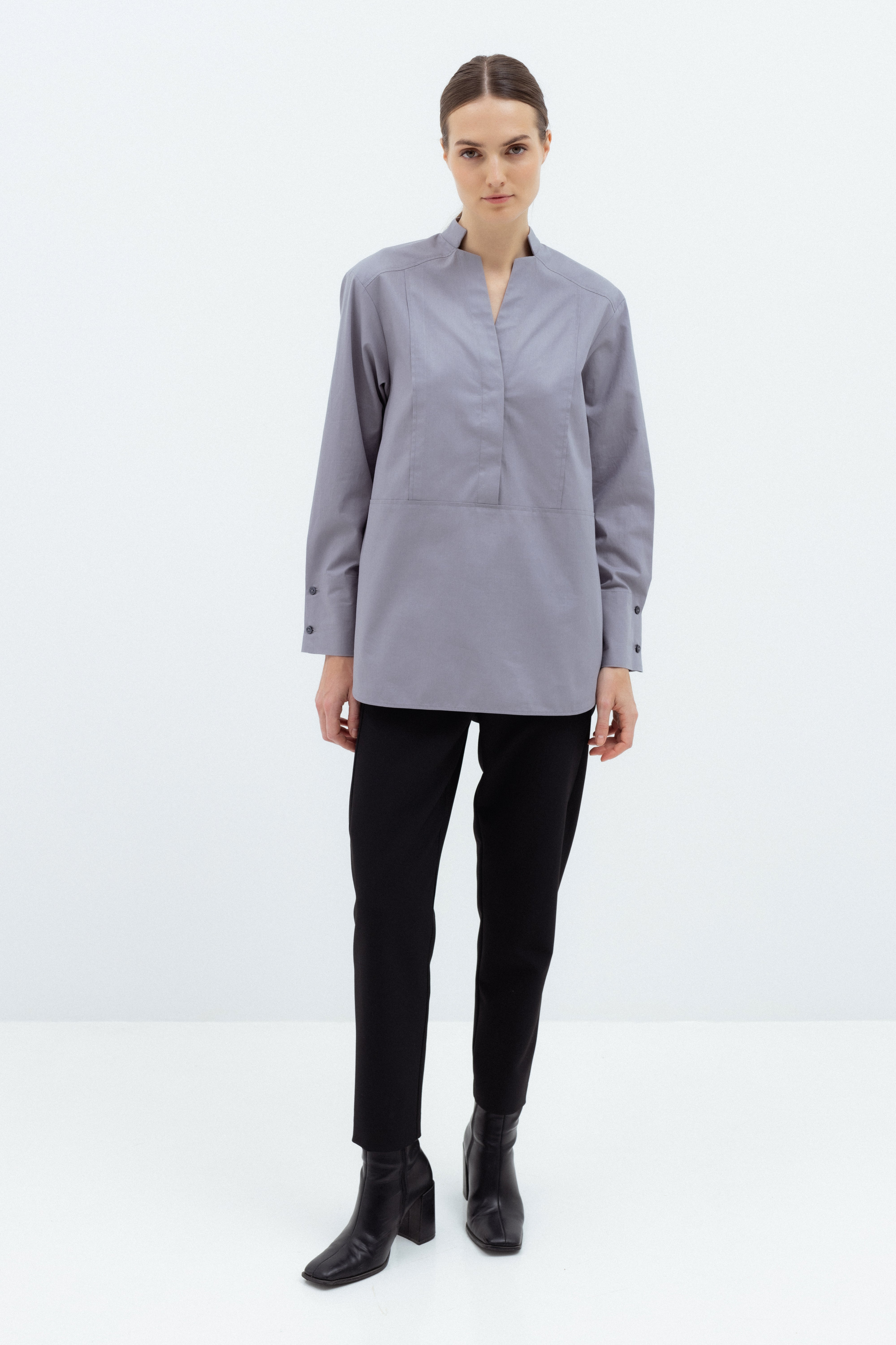 GREY SHIRT WITH DROPPED SLEEVES