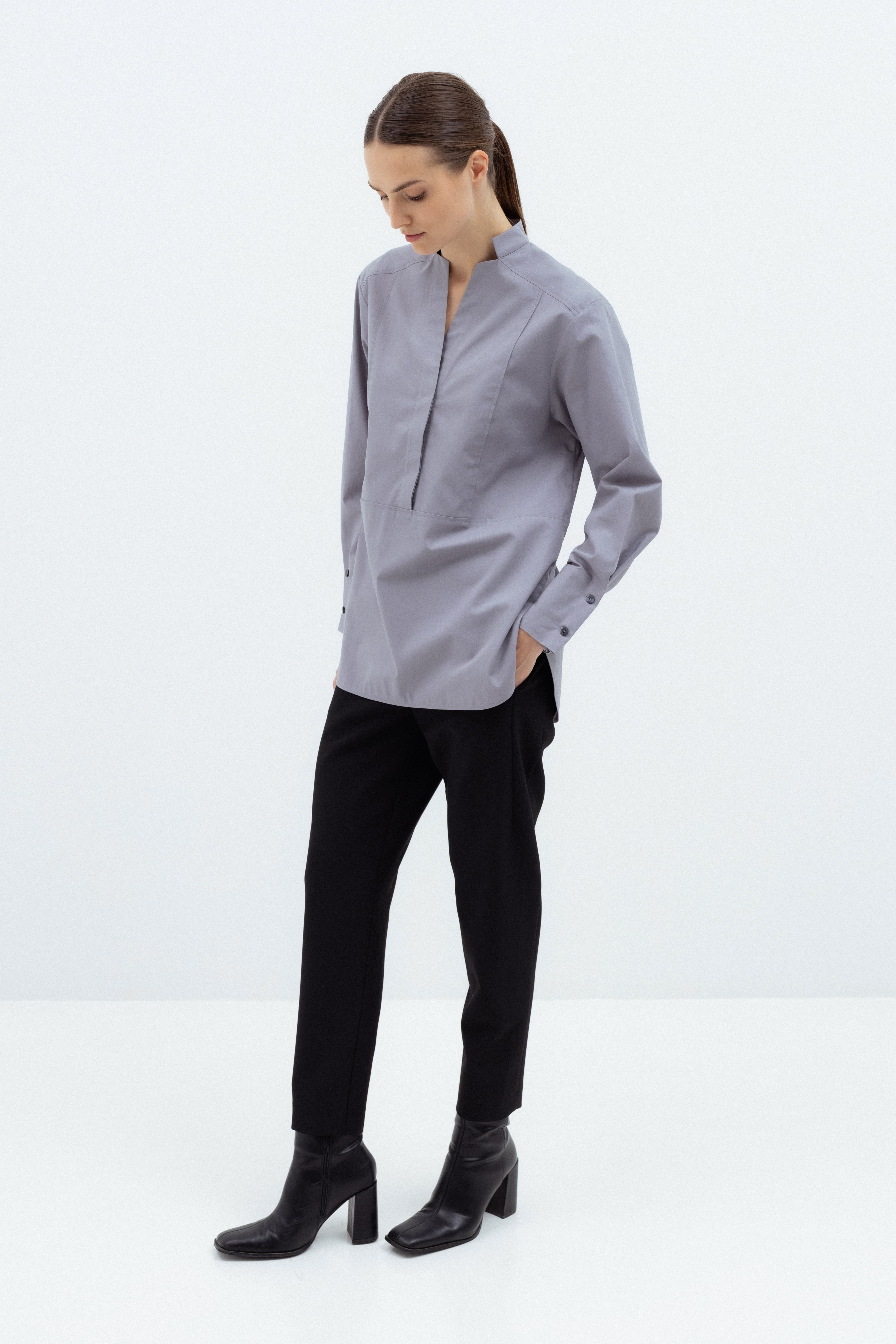 GREY SHIRT WITH DROPPED SLEEVES