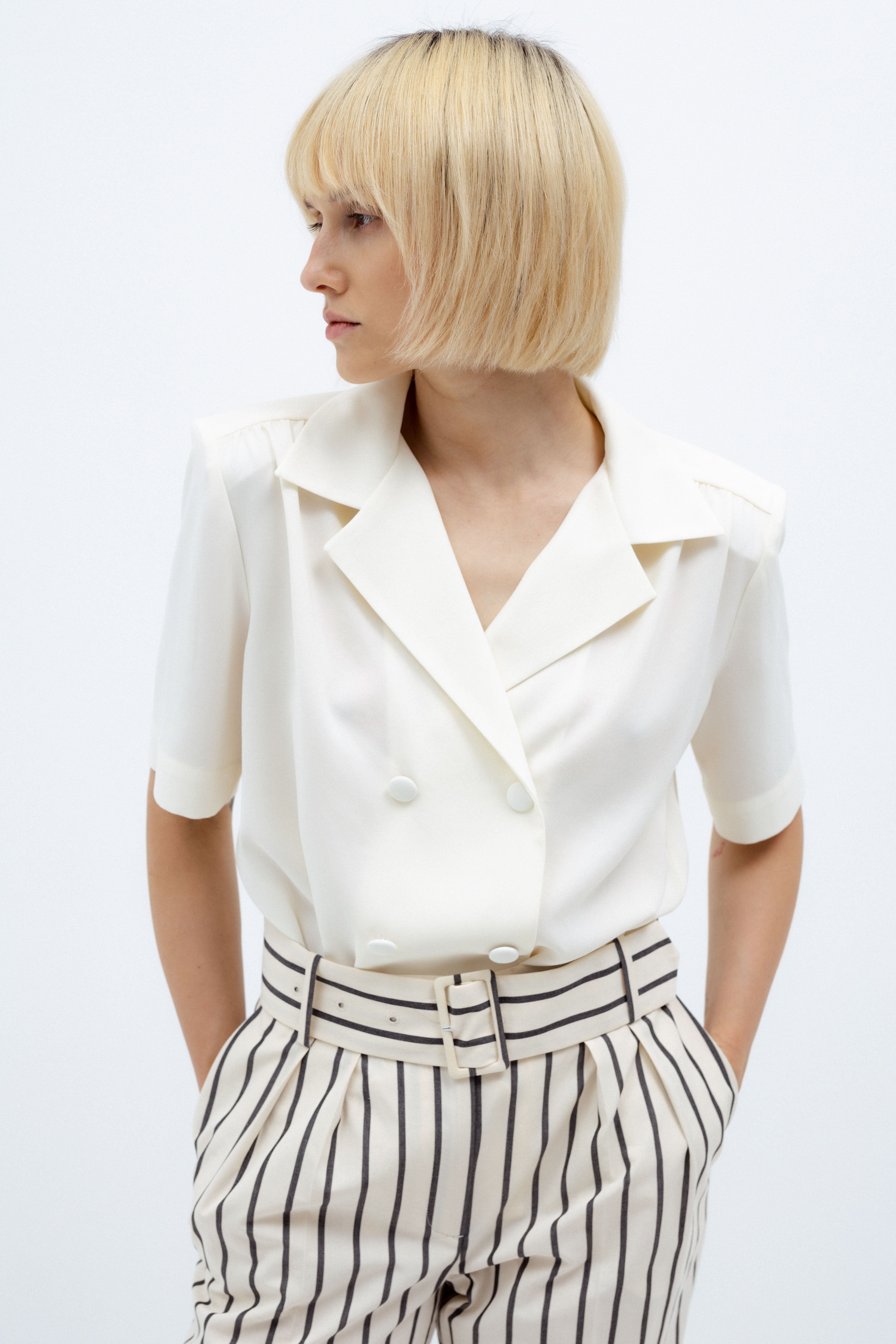 MILK BLOUSE WITH SHOULDER PADS