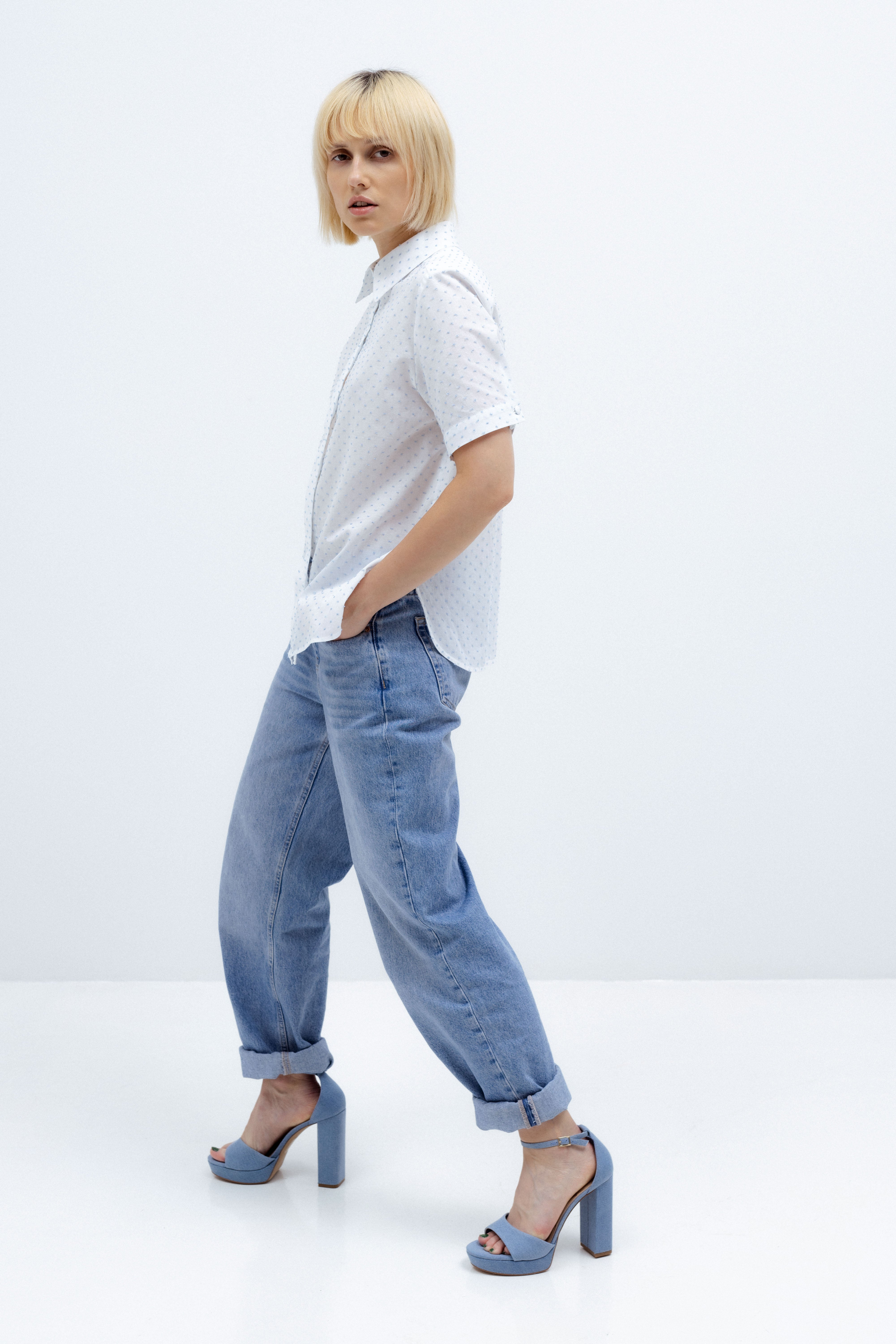 WHITE SHORT SLEEVE SHIRT WITH DOTS