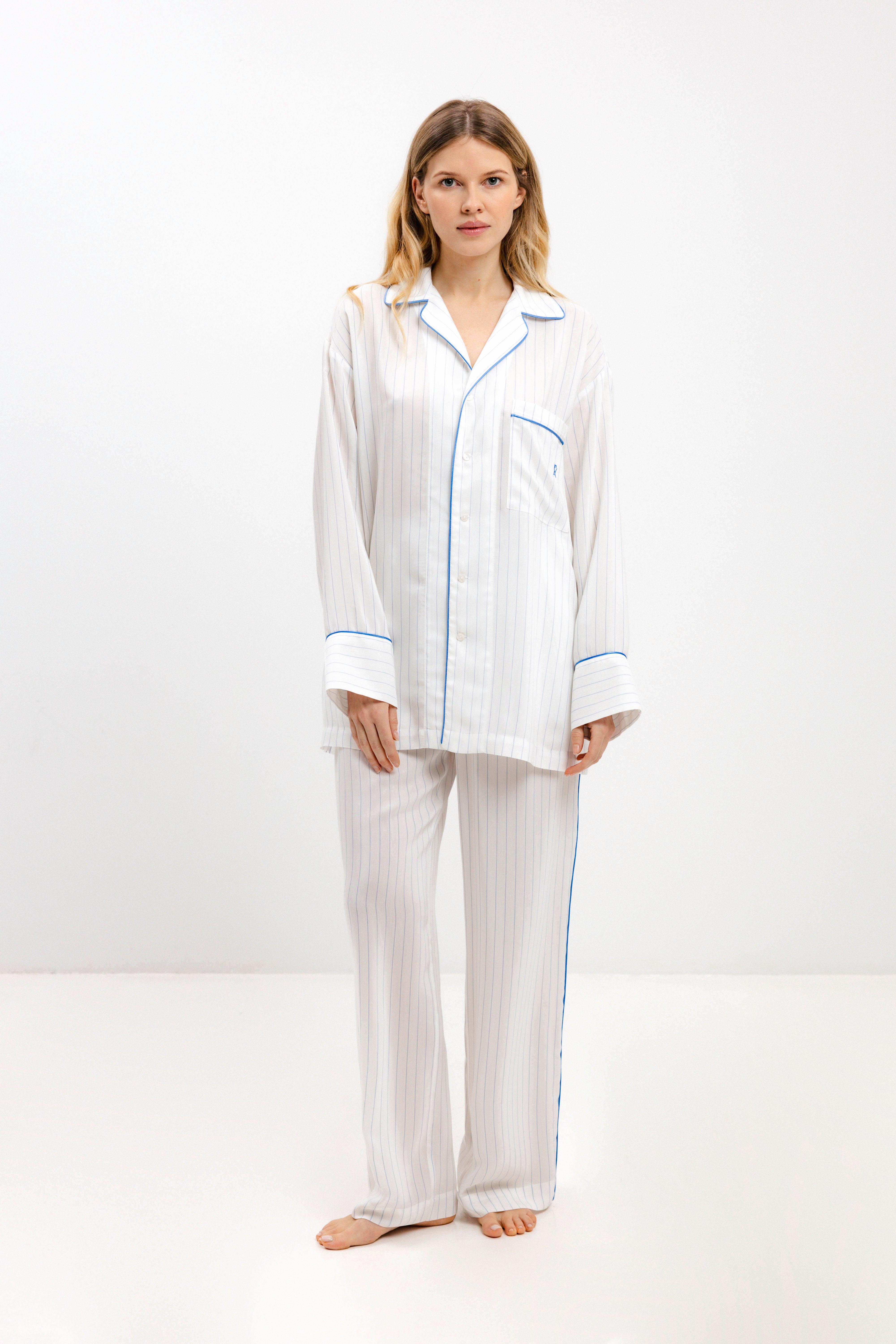 PYJAMA SHIRT WITH BLUE STRIPES AND LONG SLEEVES - UNISEX