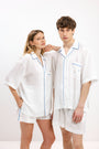 PYJAMA SHIRT WITH BLUE STRIPES AND SHORT SLEEVES - UNISEX