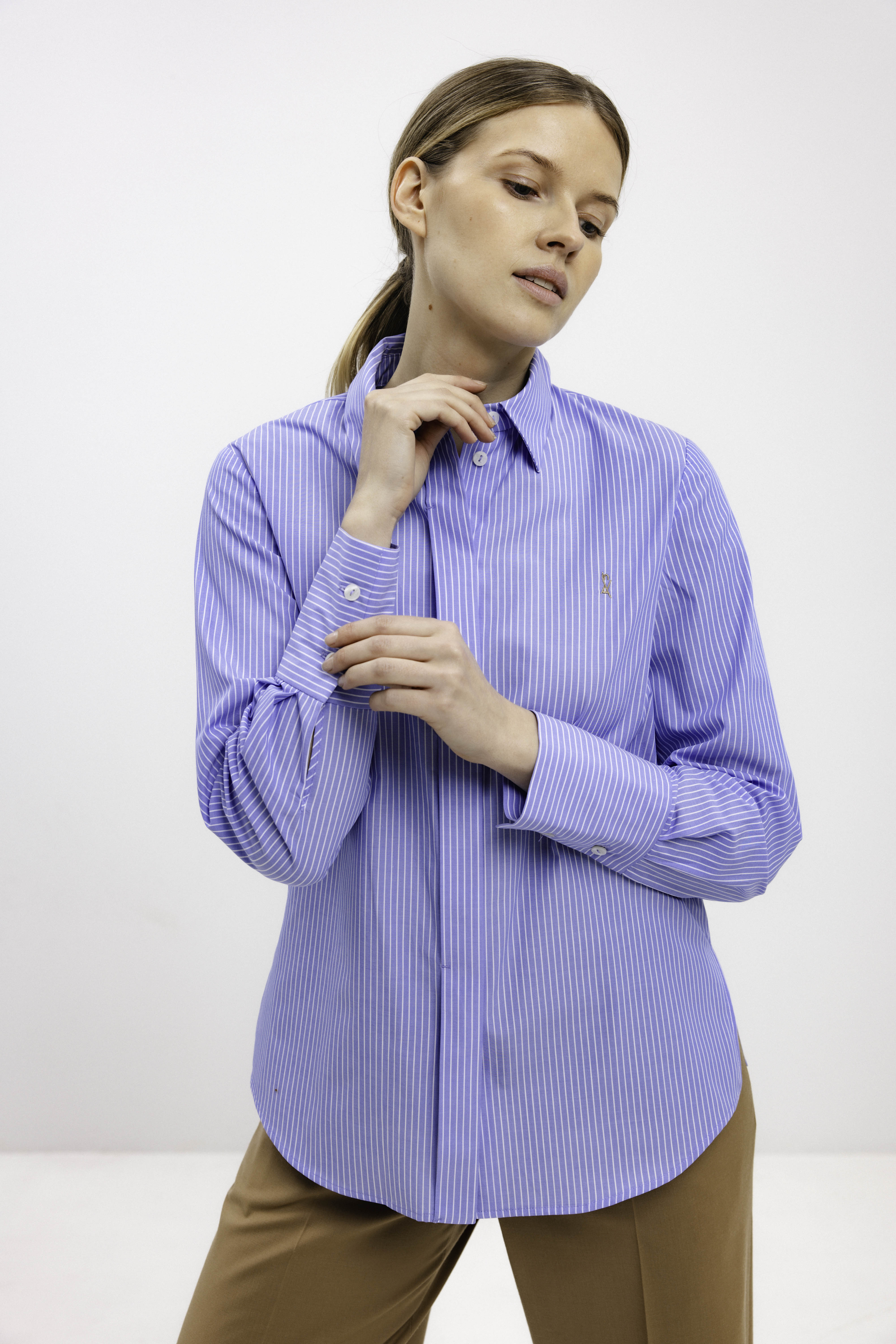 LIGHT BLUE STRIPED COTTON SHIRT