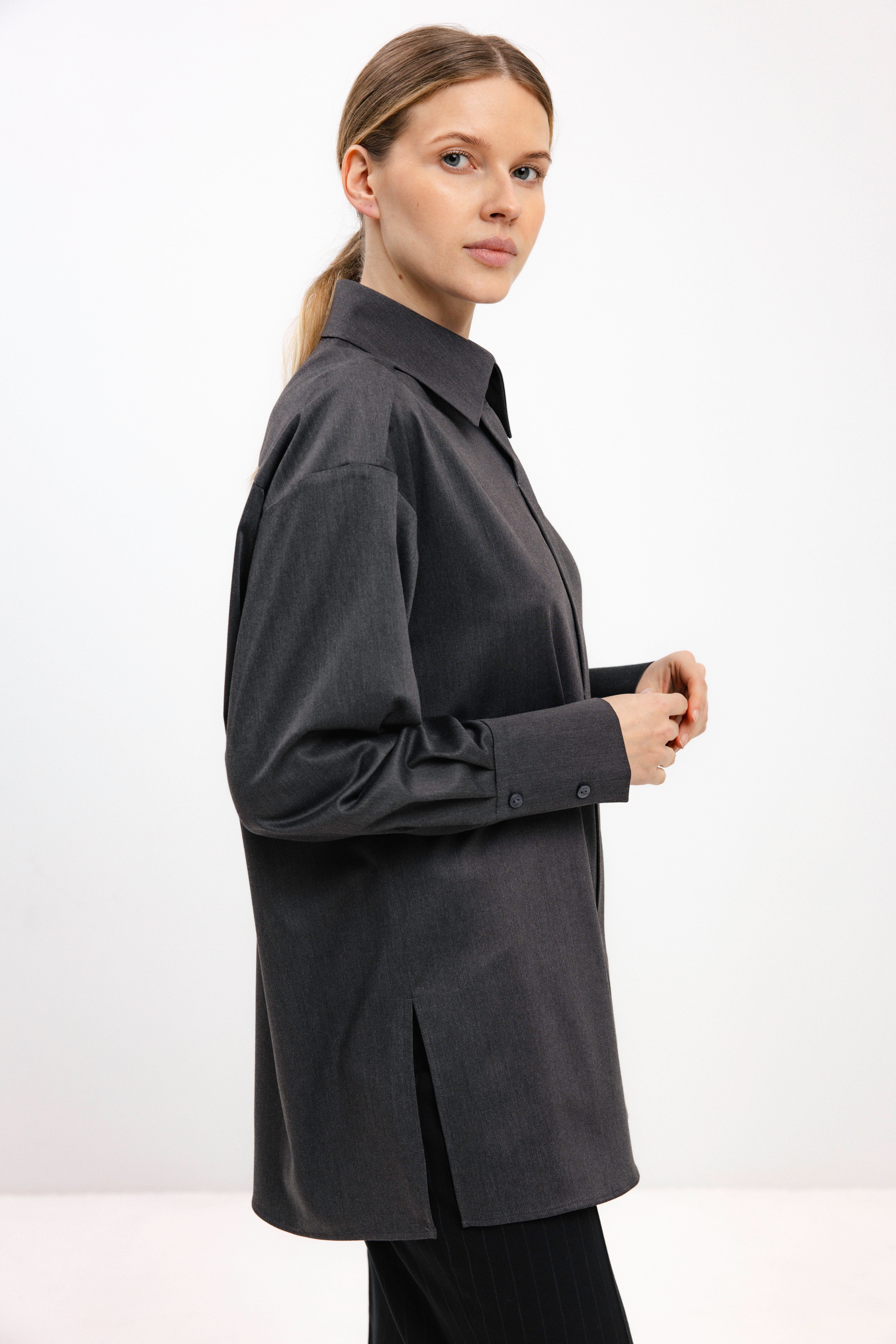 DARK GREY OVERSIZED SHIRT WITH BAMBOO