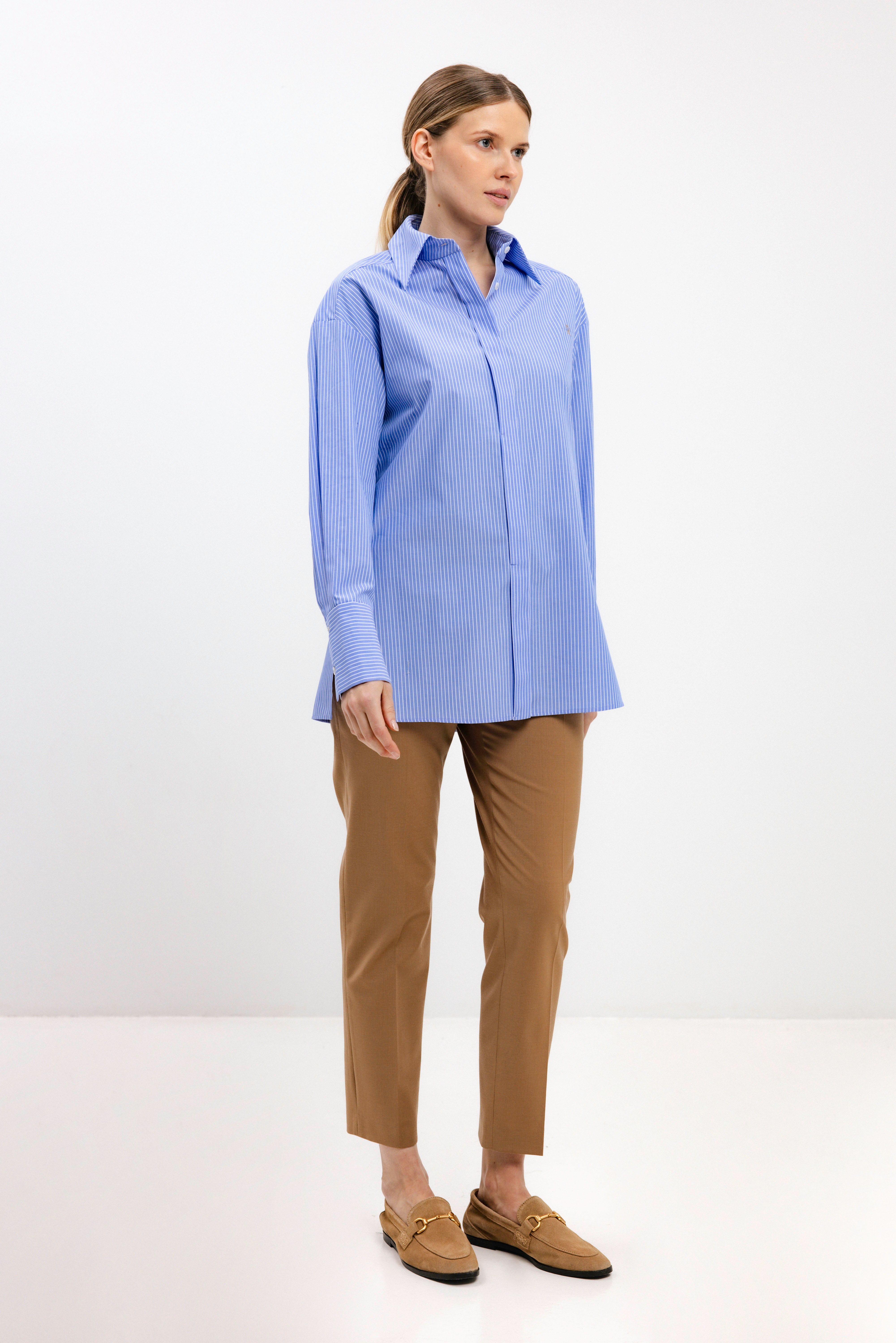 OVERSIZED LIGHT BLUE STRIPED COTTON SHIRT