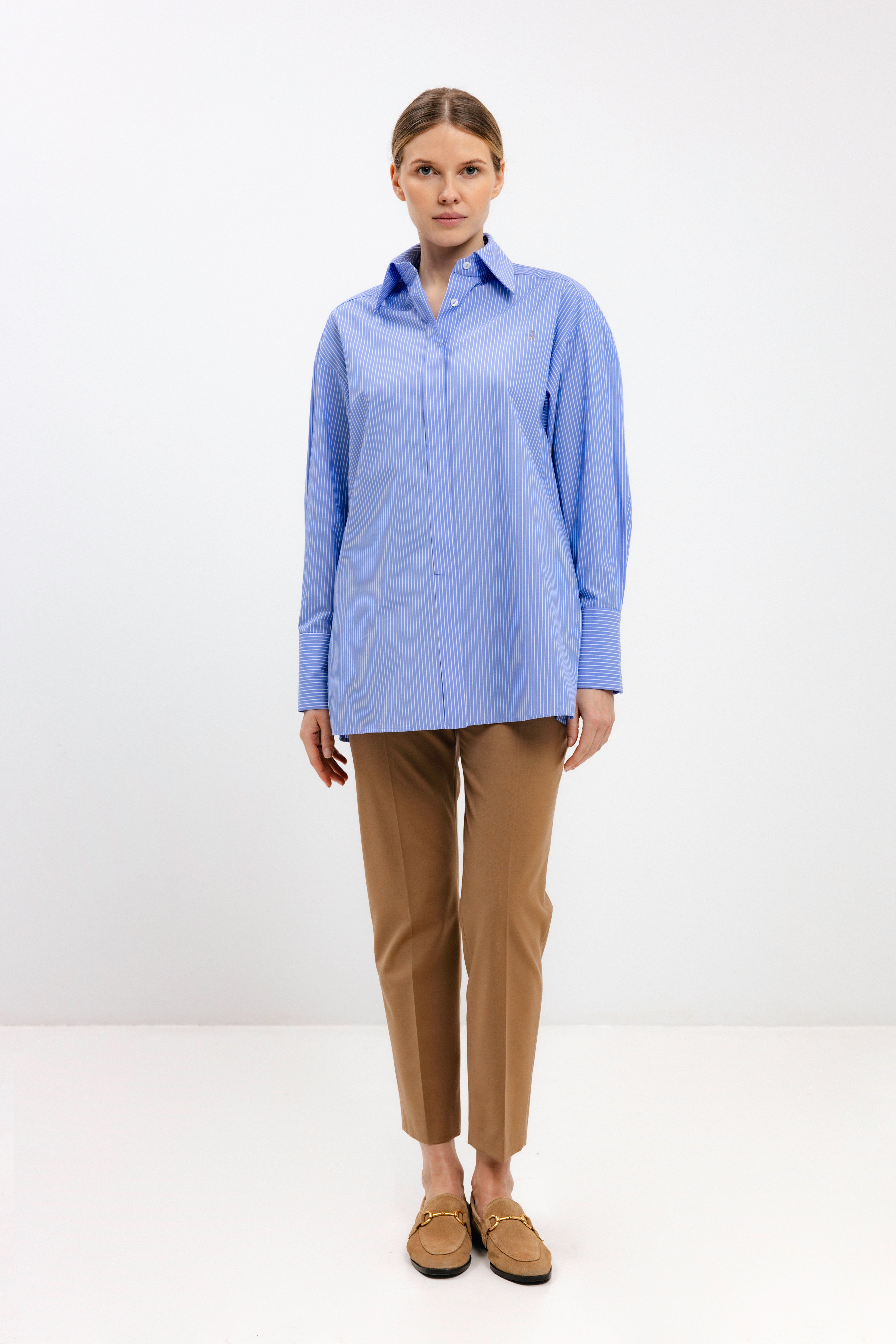 OVERSIZED LIGHT BLUE STRIPED COTTON SHIRT