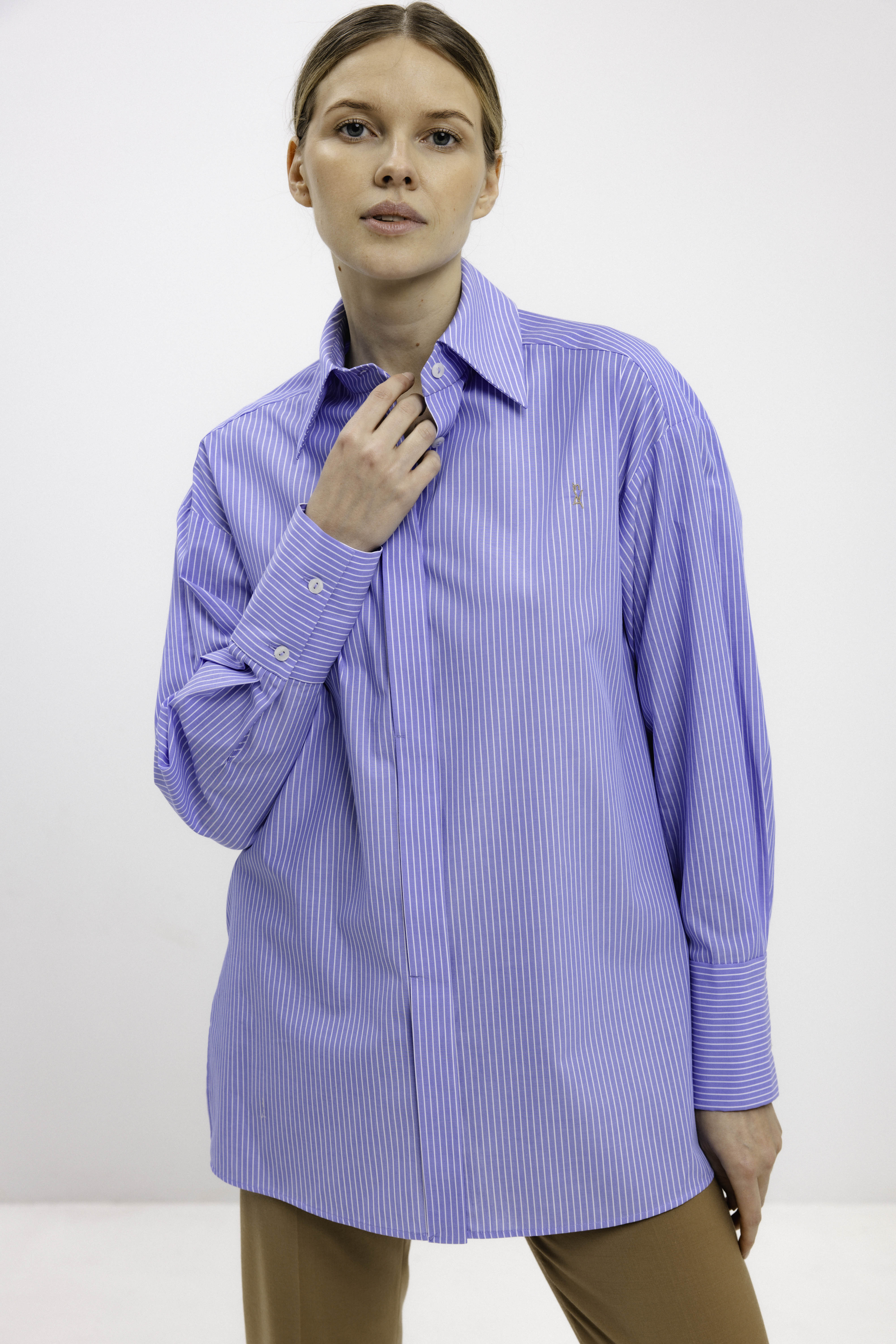 OVERSIZED LIGHT BLUE STRIPED COTTON SHIRT