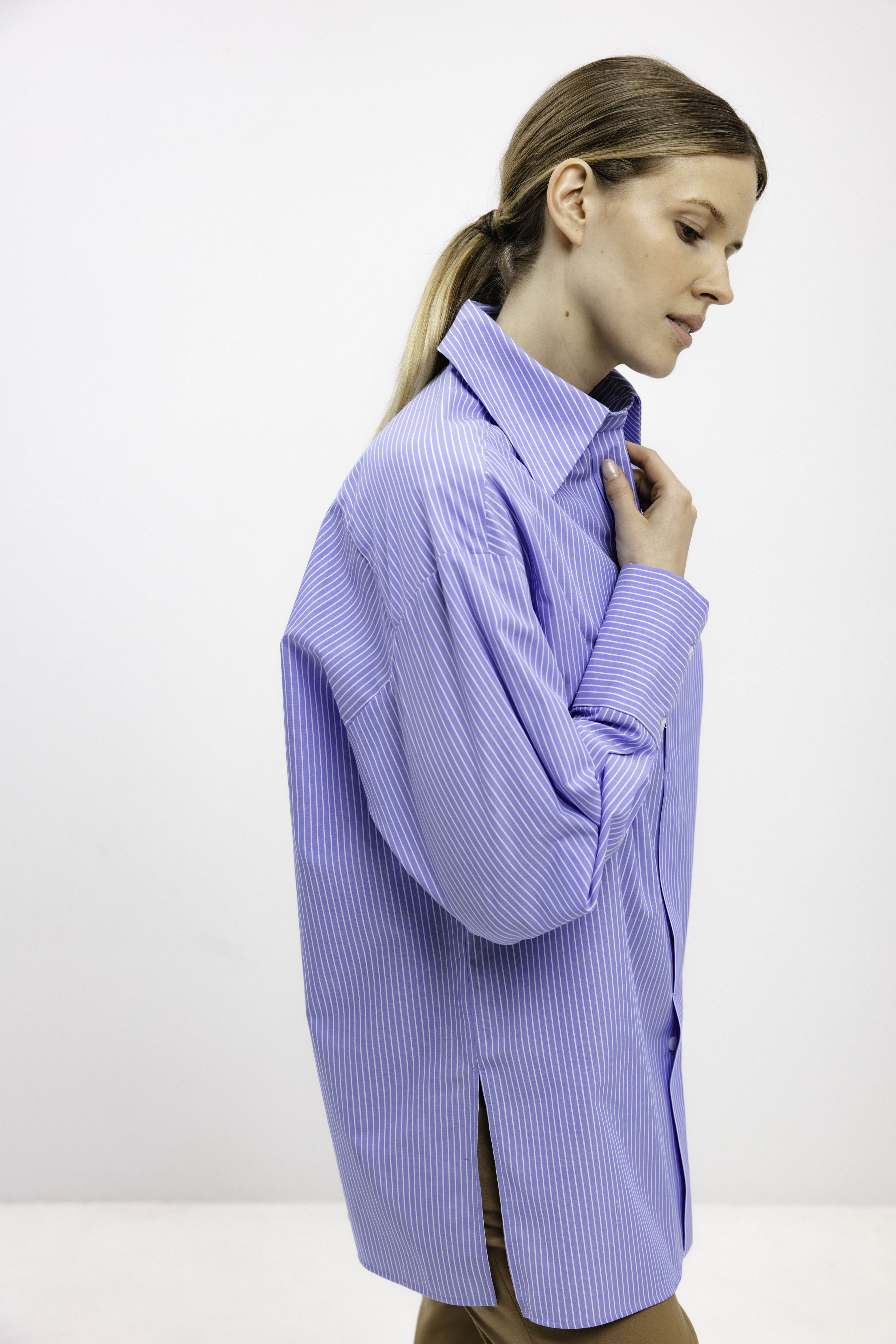 OVERSIZED LIGHT BLUE STRIPED COTTON SHIRT