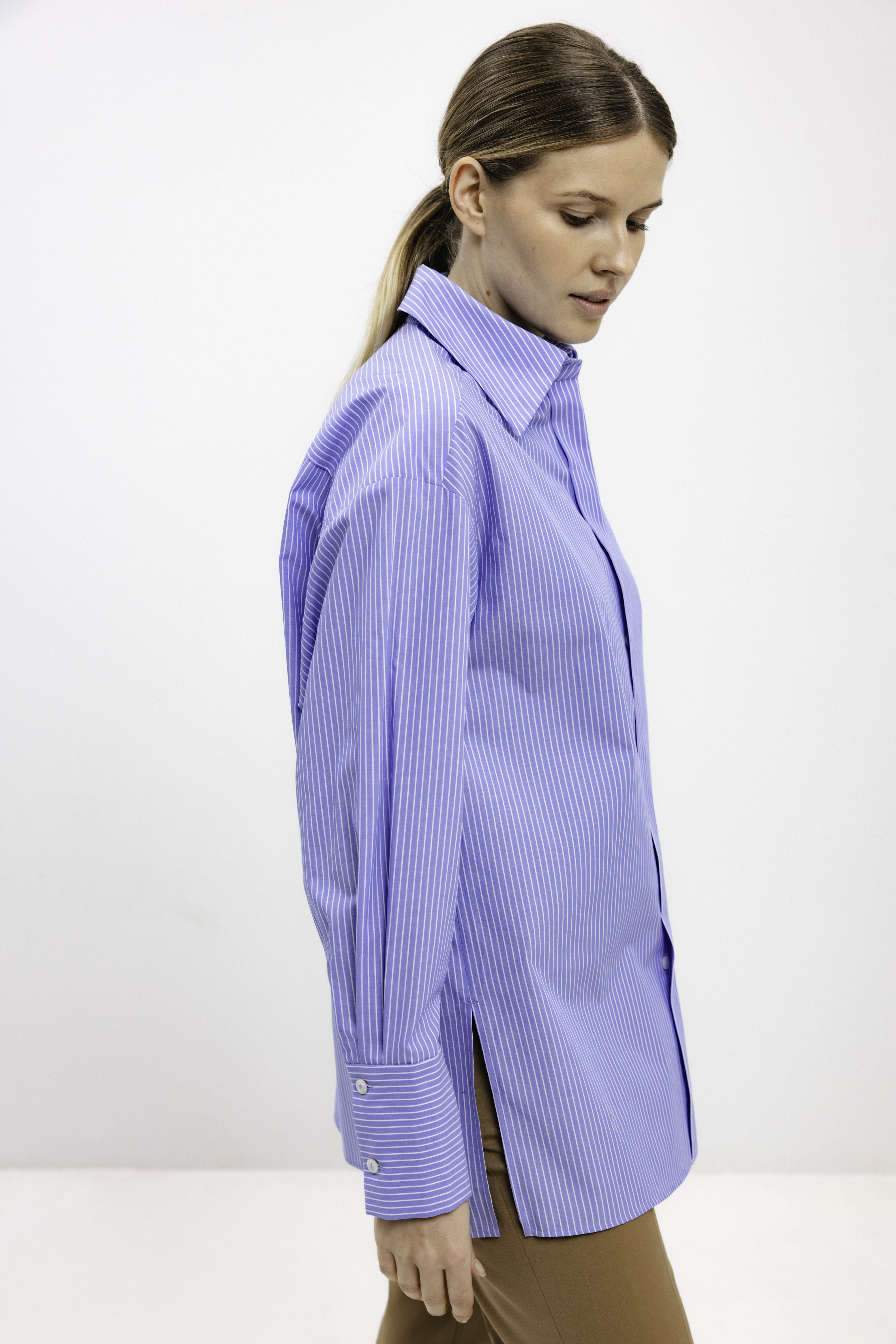 OVERSIZED LIGHT BLUE STRIPED COTTON SHIRT