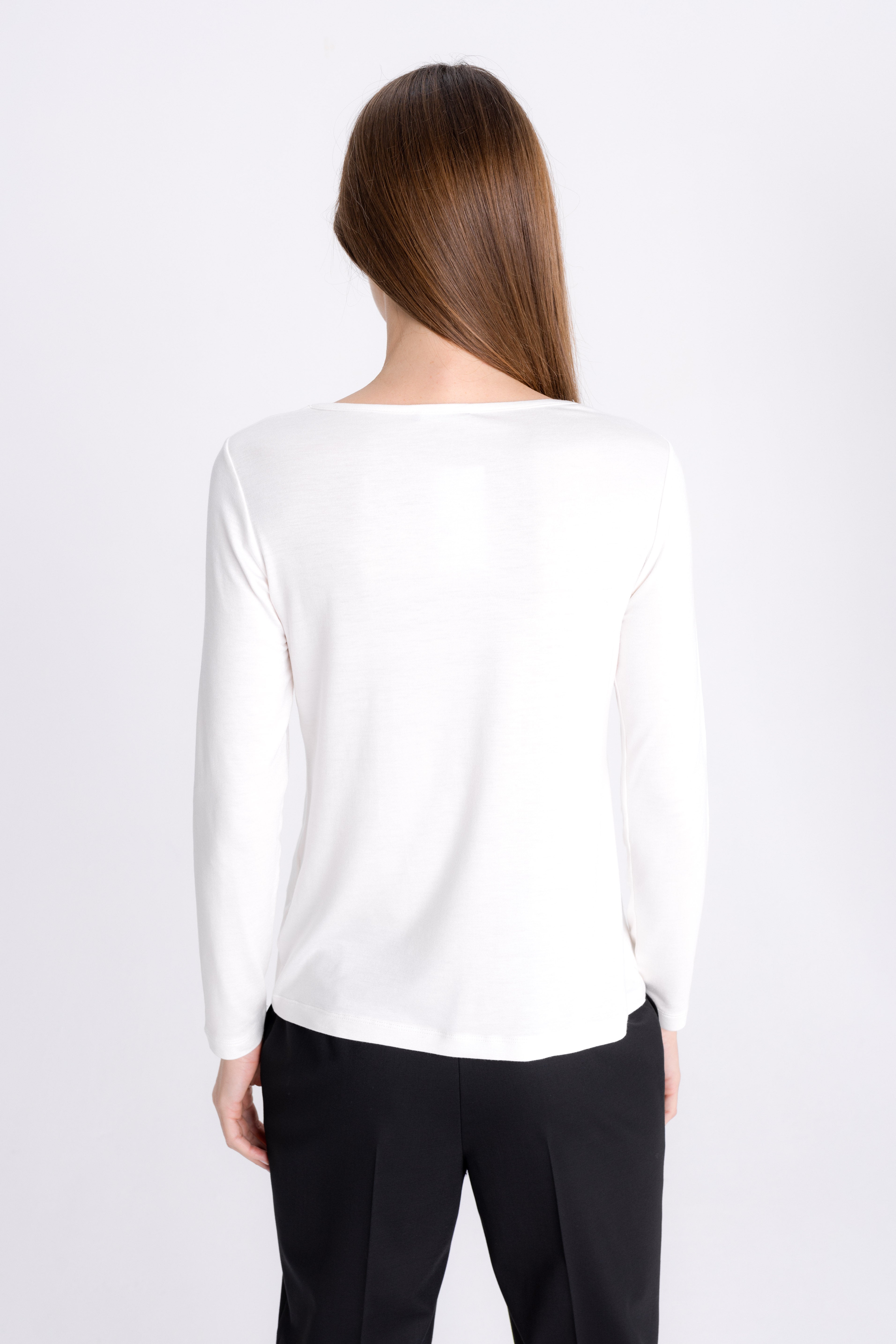 WHITE JERSEY BLOUSE WITH LONG SLEEVES