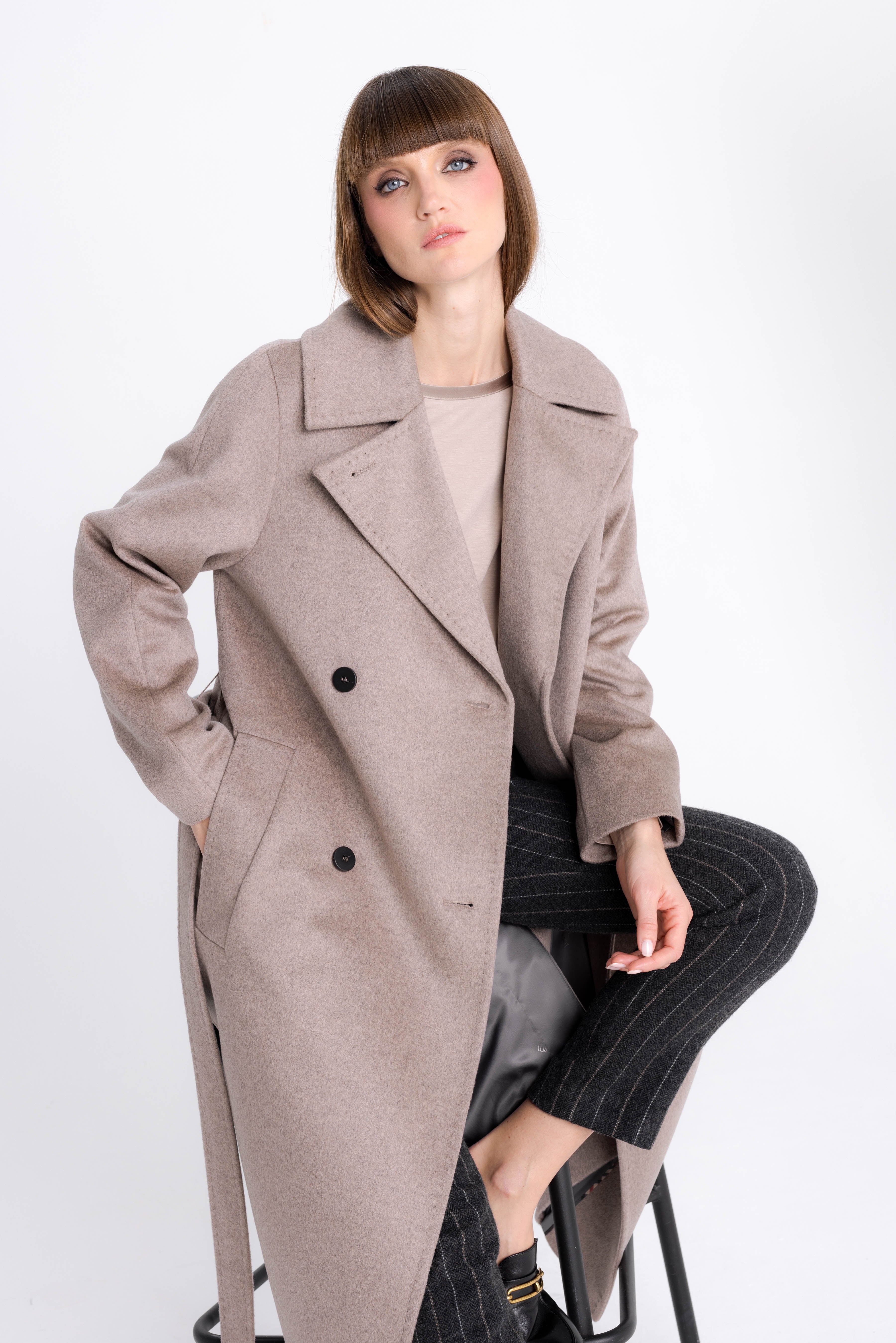 CAPPUCCINO BELTED WOOL COAT