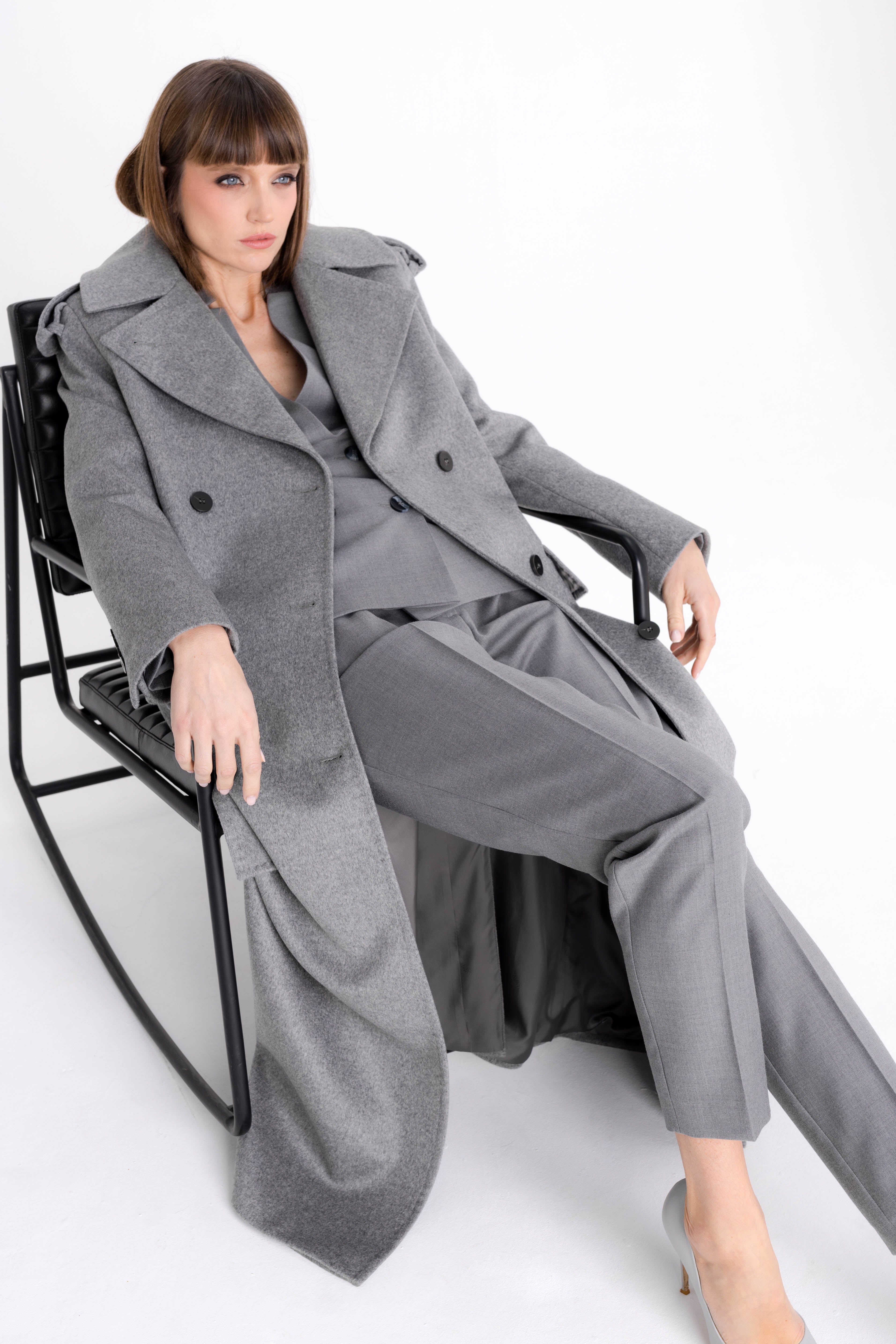 GREY DOUBLE-BREASTED WOOL COAT