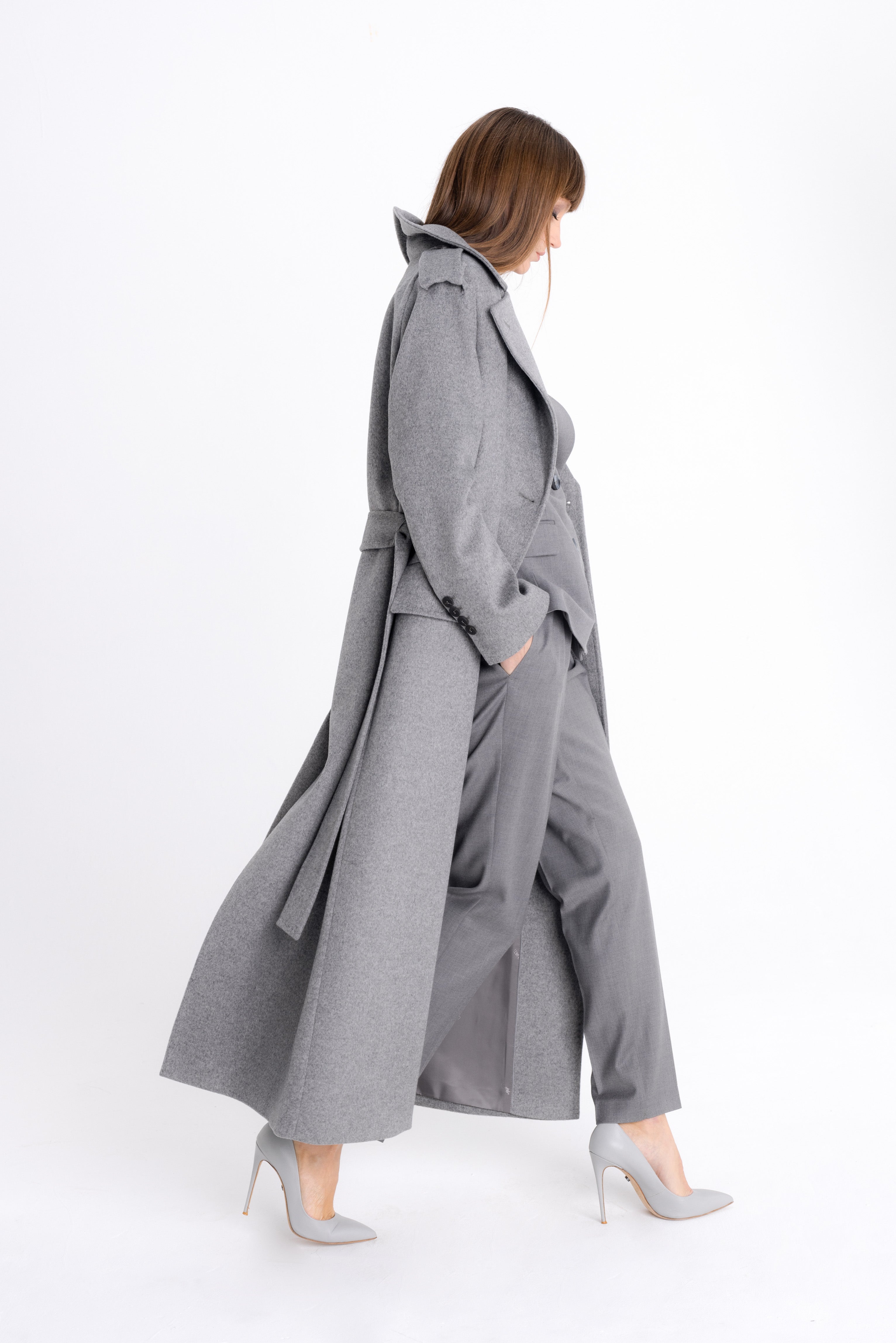 GREY DOUBLE-BREASTED WOOL COAT