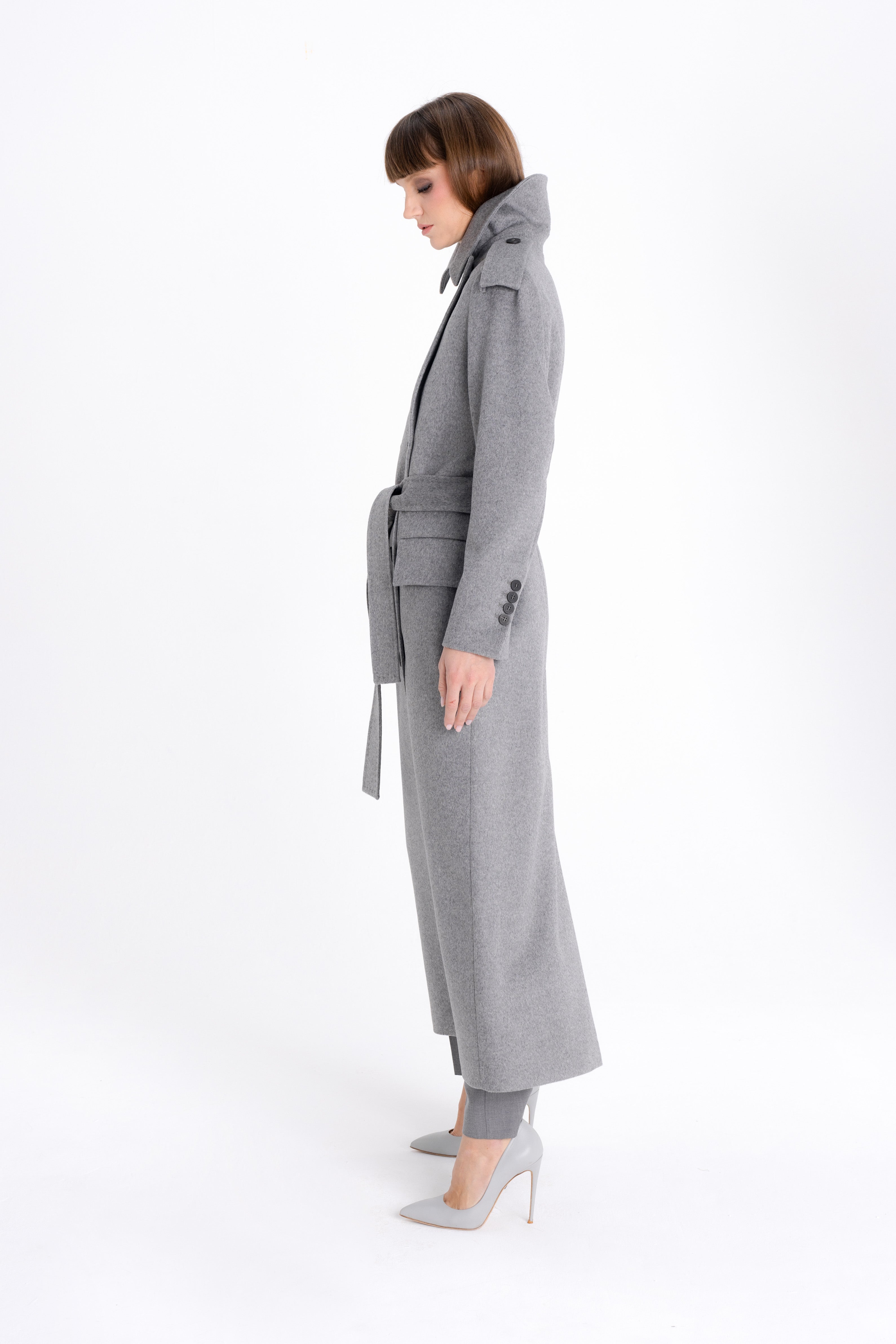 GREY DOUBLE-BREASTED WOOL COAT