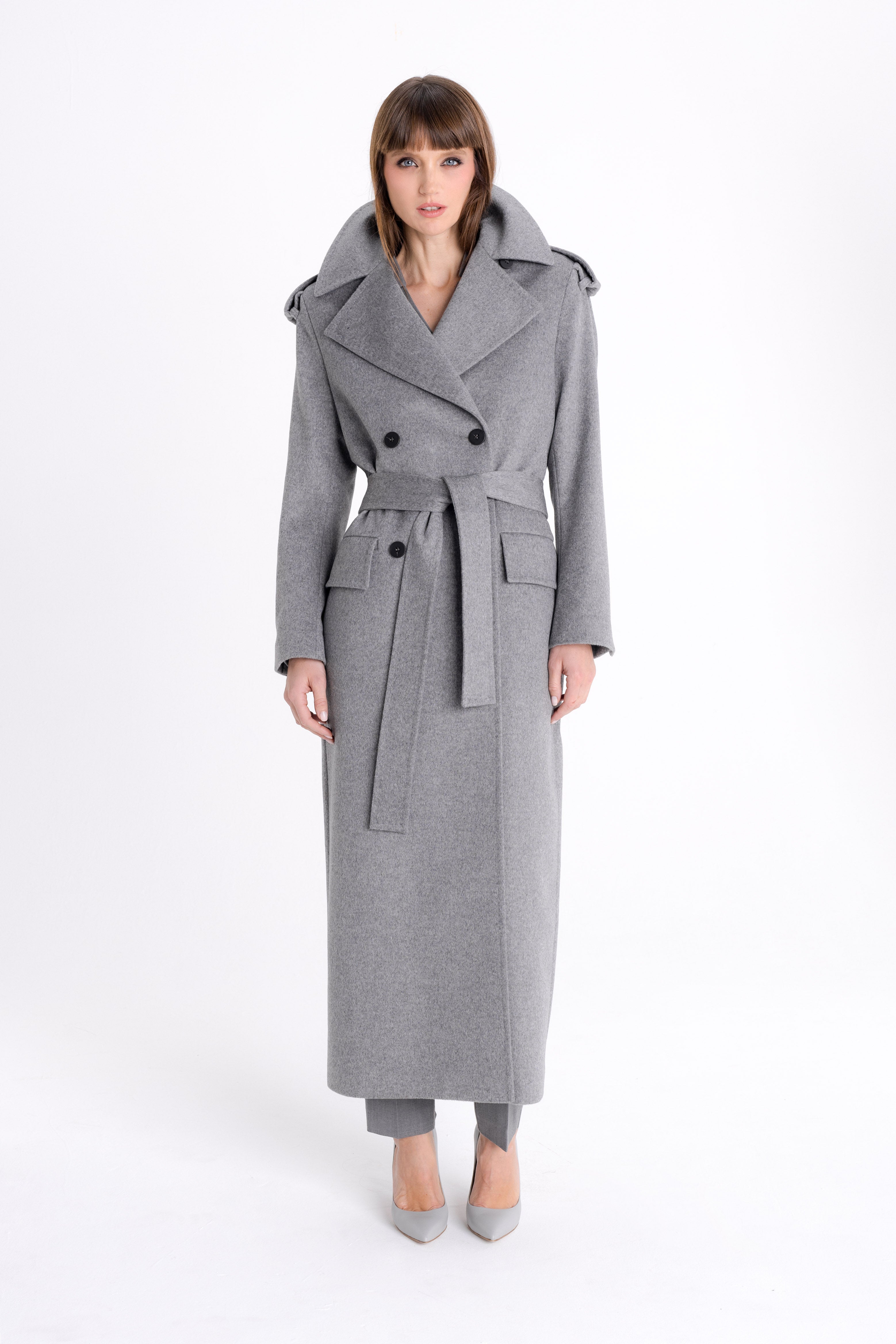 GREY DOUBLE-BREASTED WOOL COAT