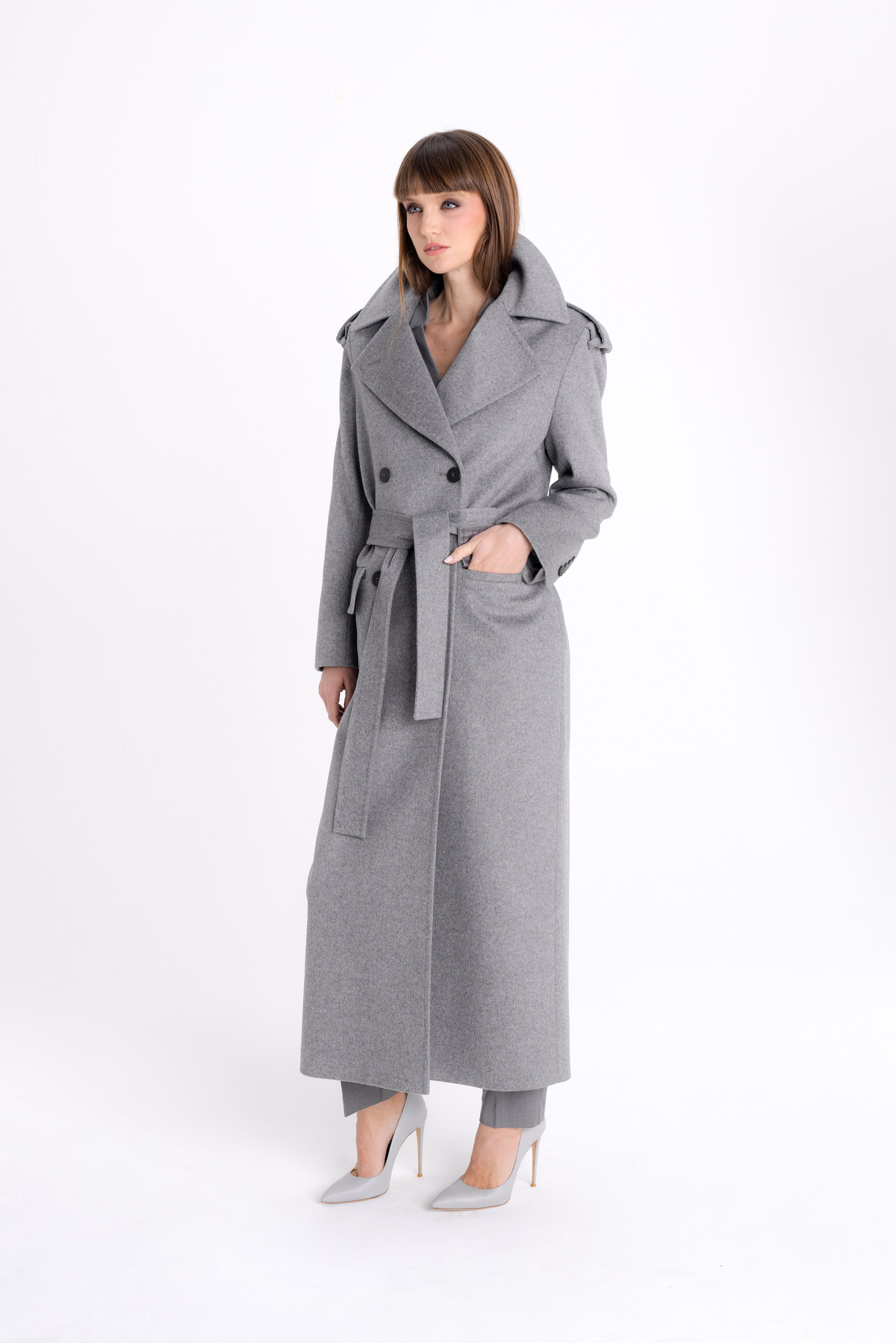 GREY DOUBLE-BREASTED WOOL COAT