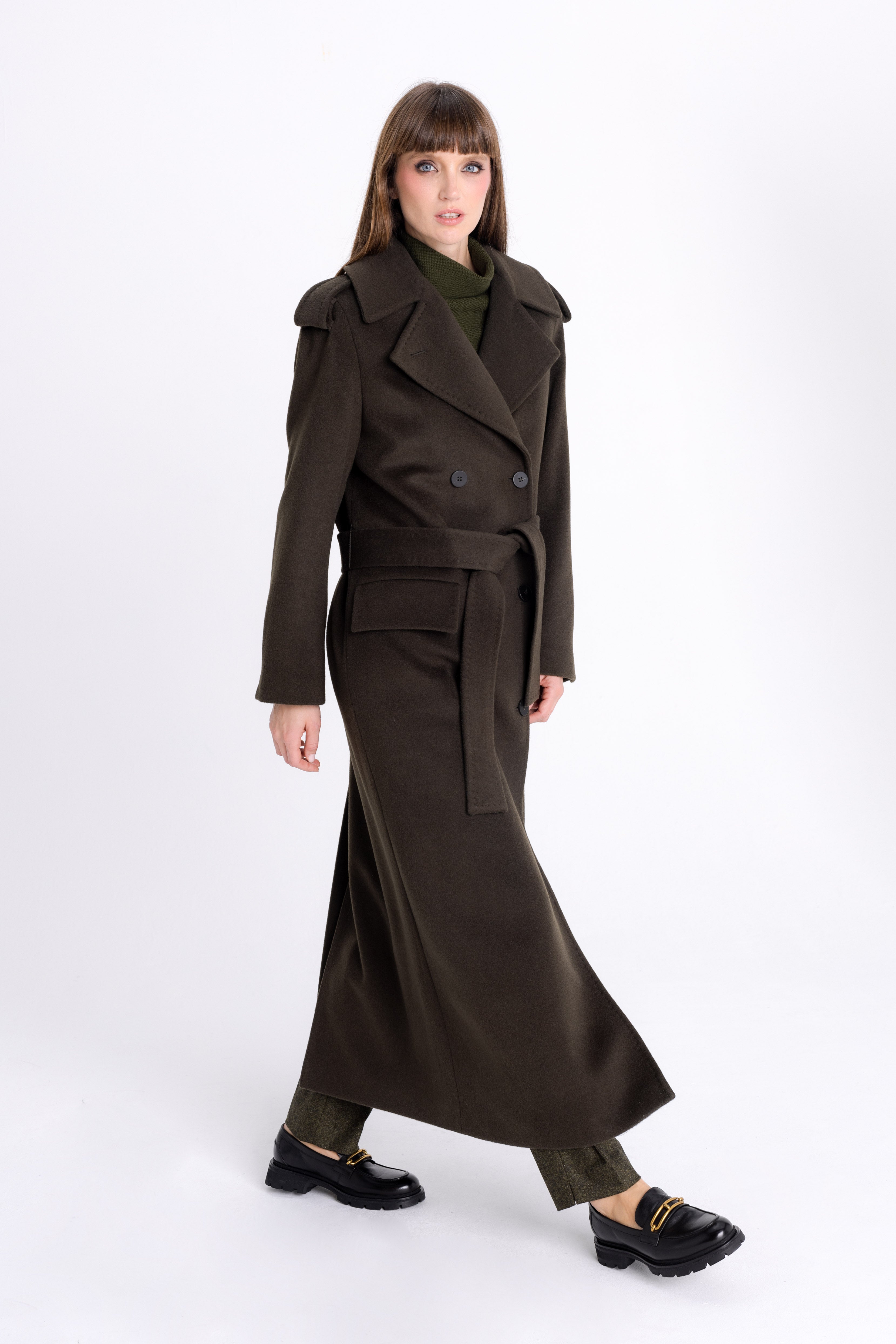 FOREST GREEN DOUBLE-BREASTED WOOL COAT