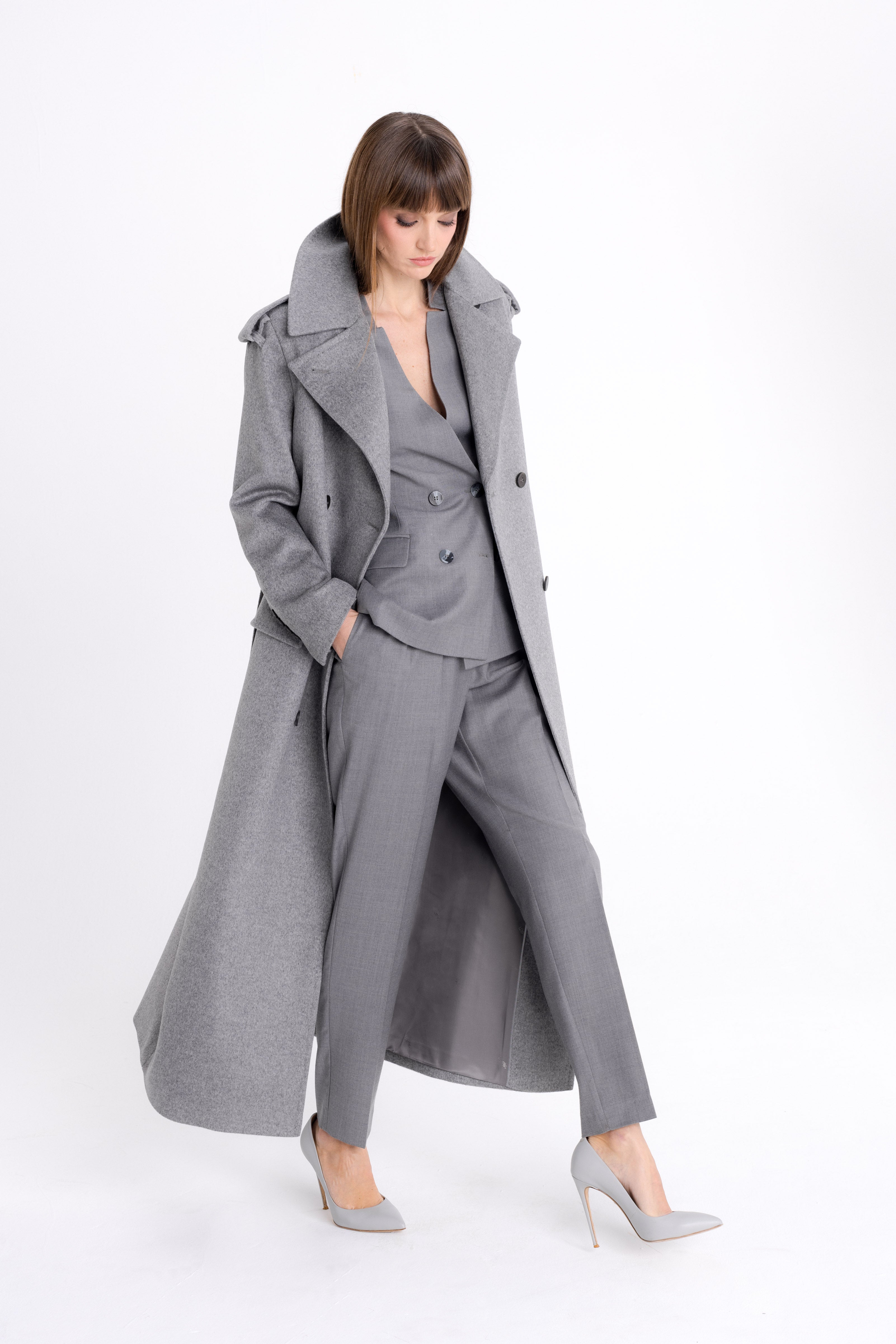 GREY DOUBLE-BREASTED WOOL COAT