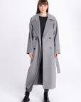 GREY DOUBLE-BREASTED COAT WITH BELT