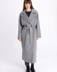 GREY DOUBLE-BREASTED COAT WITH BELT